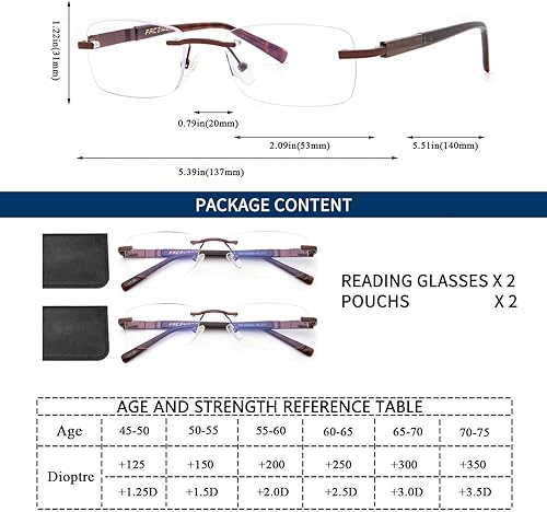 Miniatura 5 de Gafas de lectura sin montura para hombre, con bloqueo de luz azul, lentes de metal para hombre, antideslumbramiento