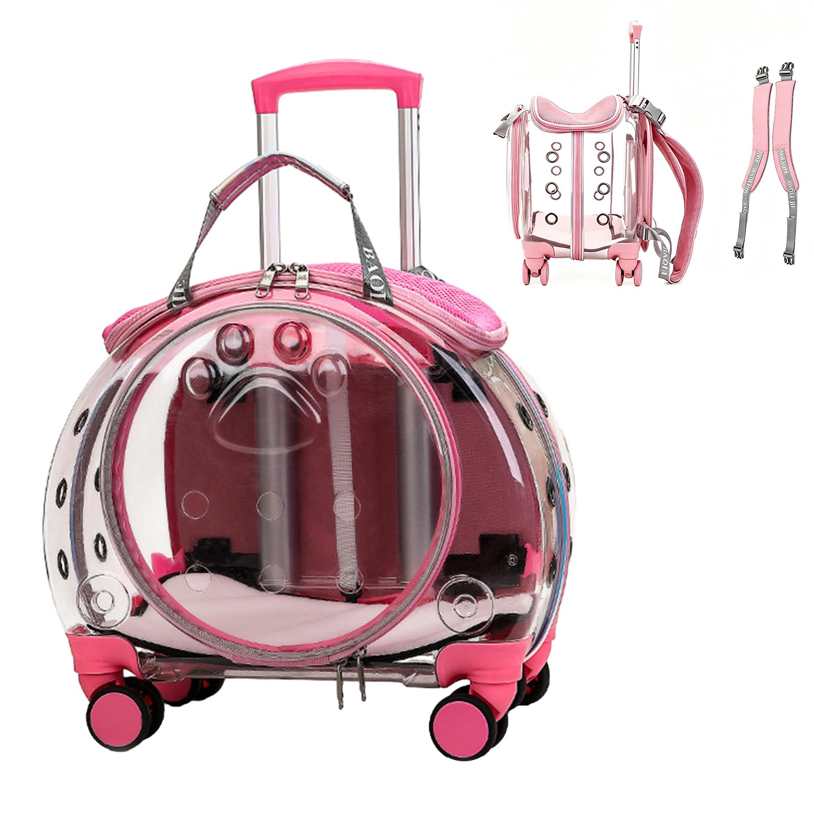 Rollbarer Katzentransportkorb, Haustiertransportkorb mit Rädern, Hartschalen-Katzentransportkorb, für geräuscharme Mobilität, praktisches, tragbares Design, für Katzen und Hunde im Freien