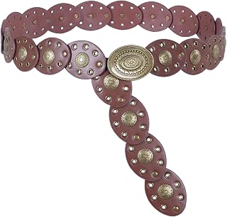 Leotruny Western Belts for Women Cowgirl: Carved Concho Country Design | Disc Leather Waist Belts to Elevating Boho Vintage Style - Dresses Skirts Jeans for Concert