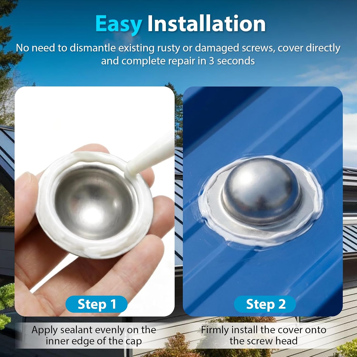 Metal Screw Roof Caps for Roof Leak Repair, 250 Pcs | Stainless Steel, Rustproof Waterproof Roofing Screw Caps, Directly Cover Existing Screw Heads, Roof Siding Garages Patios