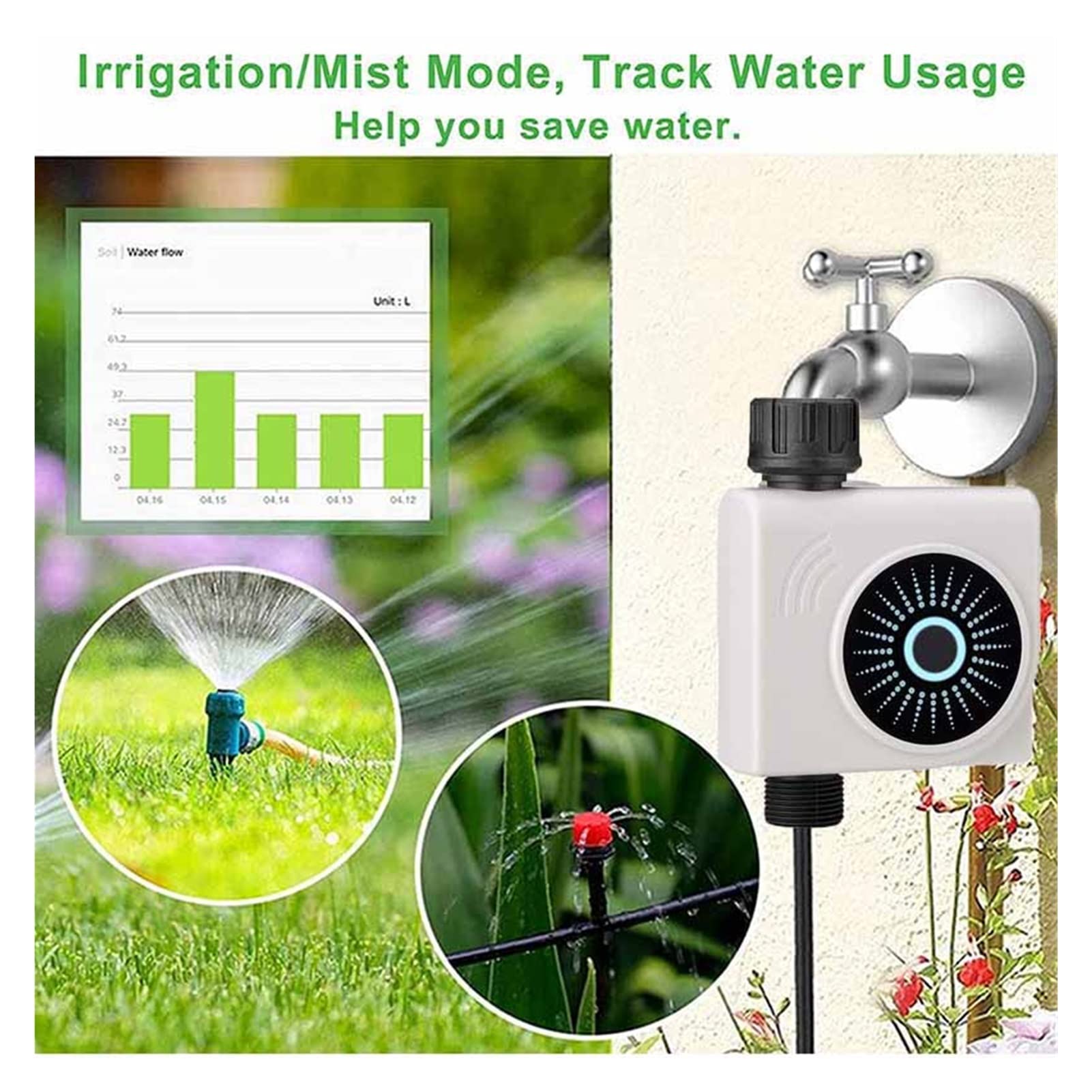 Smart Water Valve Spegnimento Automatico Sprinkler Timer, Timer Acqua Smart Garden Irrigazione Timer WiFi Controller Smart Rubinetto Controller Irrigazione Irrigazione Telecomando WiFi
