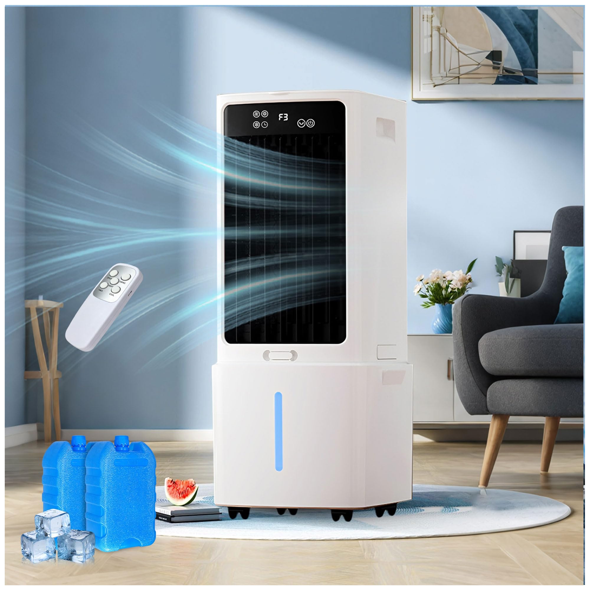 Raffrescatore d'Aria Portatile Evaporativo 12L con Telecomando - 3 Velocità & Modalità, Serbatoio Acqua Rimovibile, Timer 12H, Raffrescatore Silenzioso per Uso Domestico