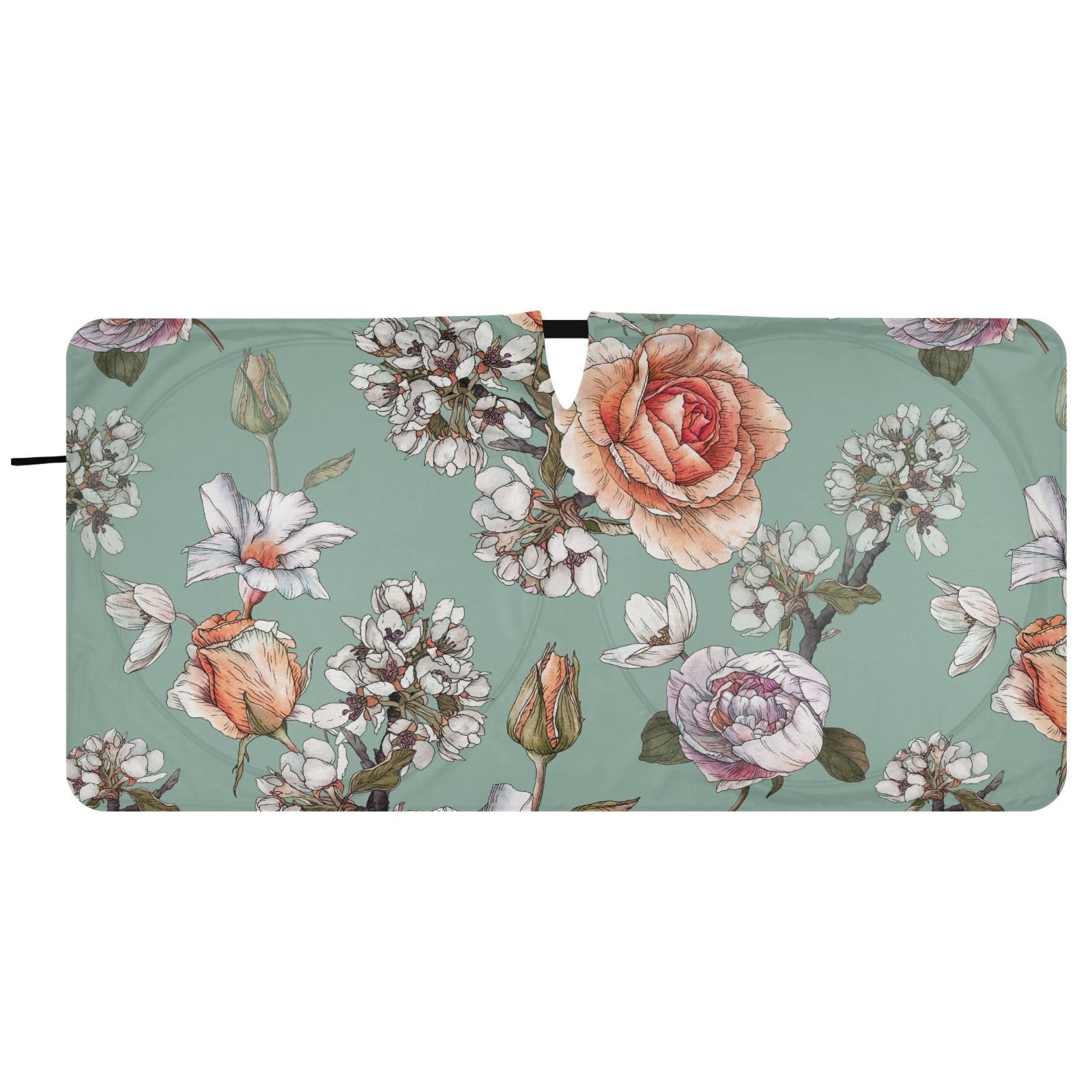 Floral Roses Front Windshield Sun Shade for Car Trucks Foldable Car Sun Visor with Storage Pouch Sun Heat Protection for Automotive Interior Accessories Most Sedans SUV Window