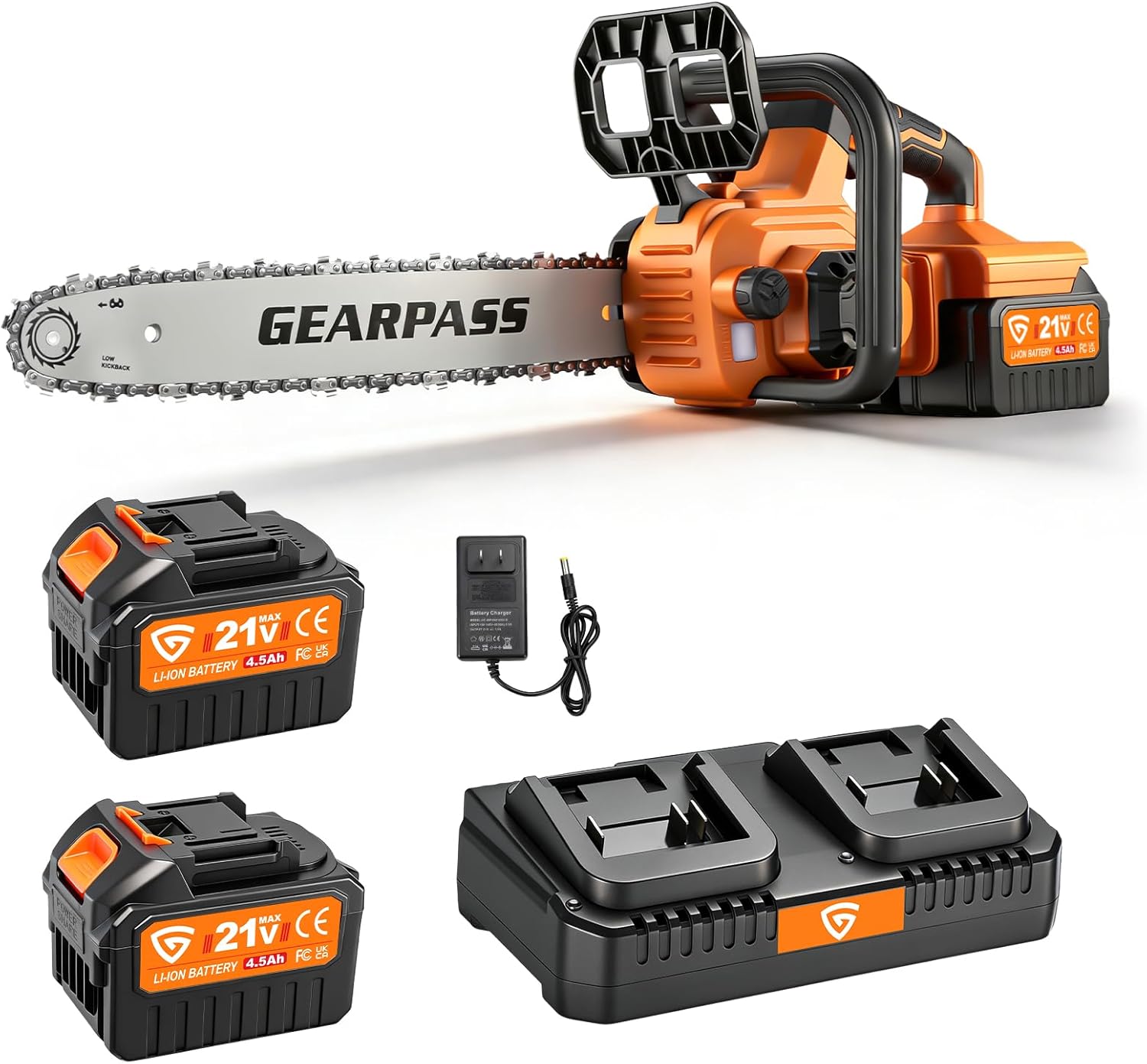 42V 16-Inch Cordless Chainsaw with 2x 4.5Ah Battery & Dual Fast Charger, Brushless Electric Chain Saw, Tool-Free Tensioning, Auto Oiling, Chain Brake, for Tree Wood Cutting Yard Work