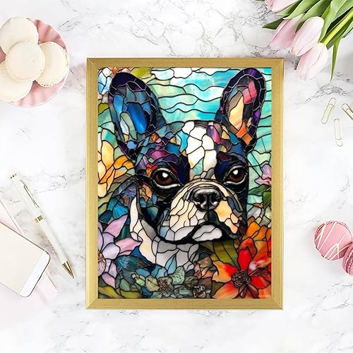 Miniatura 3 de QAZWSX Kits de pintura de diamantes 5D por número para adultos, vitrales, bulldog francés, pintura de diamantes, pintura de diamantes, taladro