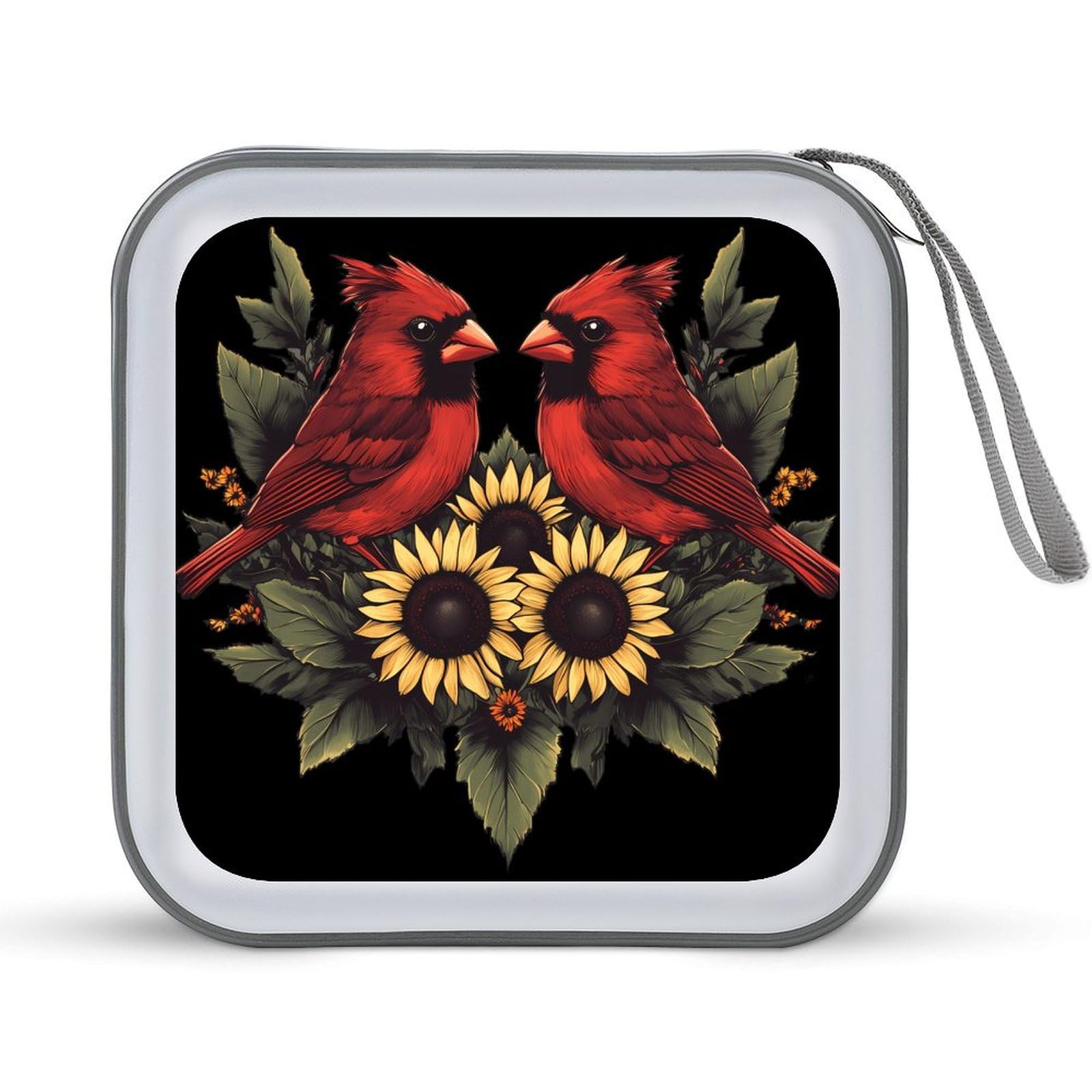 Cardinal Bird Sunflower Floral CD Case Plastic DVD Case Holder Wallet Disc Storage Organizer for Car Travel