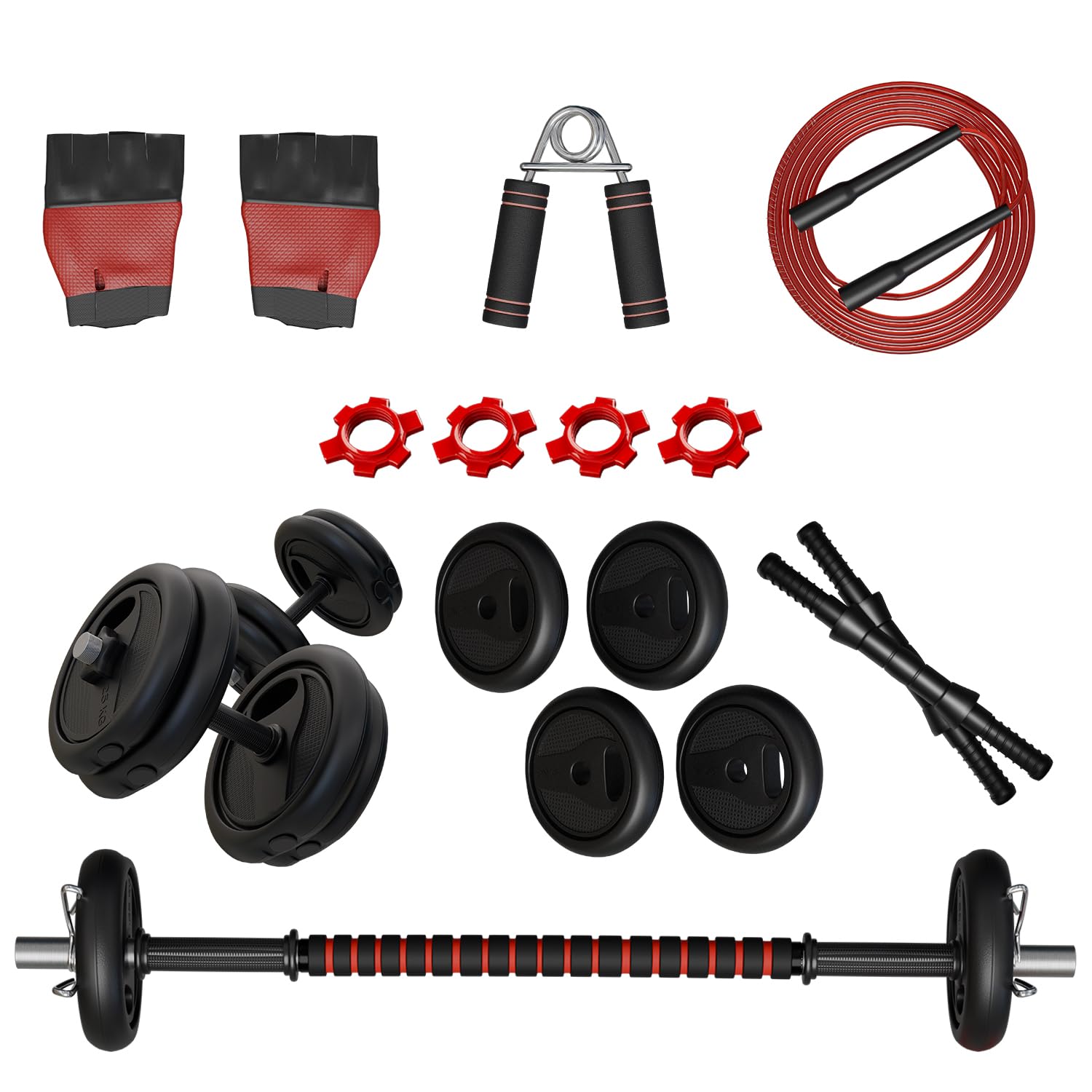 Lifelong PVC Gym Equipment Set For Home Workout 20Kg - Dumbbell Set For Home Gym - 4 *1.25 Kg Weight Plates & 6 *2.5Kg Weight Plates - Extension Barbell Rods - Fitness Gym Accessories For Home Workout