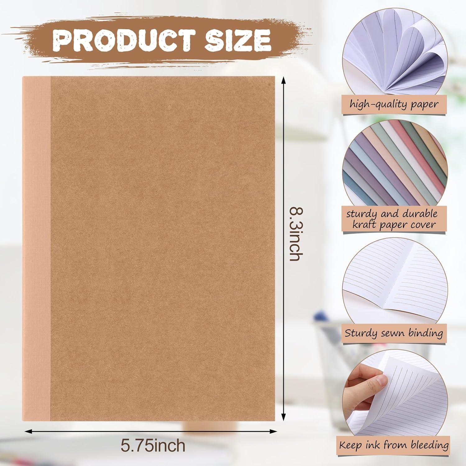 Harloon A5 Composition Notebook Journals 8 x 5.75 in College Ruled Kraft Notebooks with Rainbow Spines Small Lined Composition Book for Office Home(Classic Color,24 Pcs)