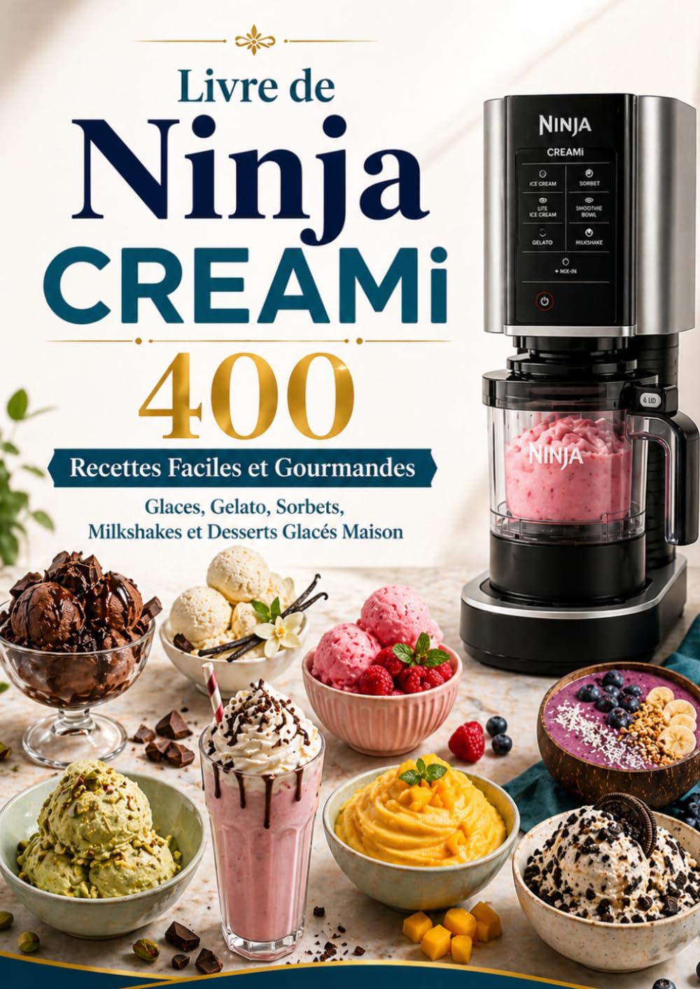 Livre de Ninja CREAMi 400 Recettes Faciles et Gourmandes Glaces, Gelato, Sorbets, Milkshakes et Desserts Glacés Maison