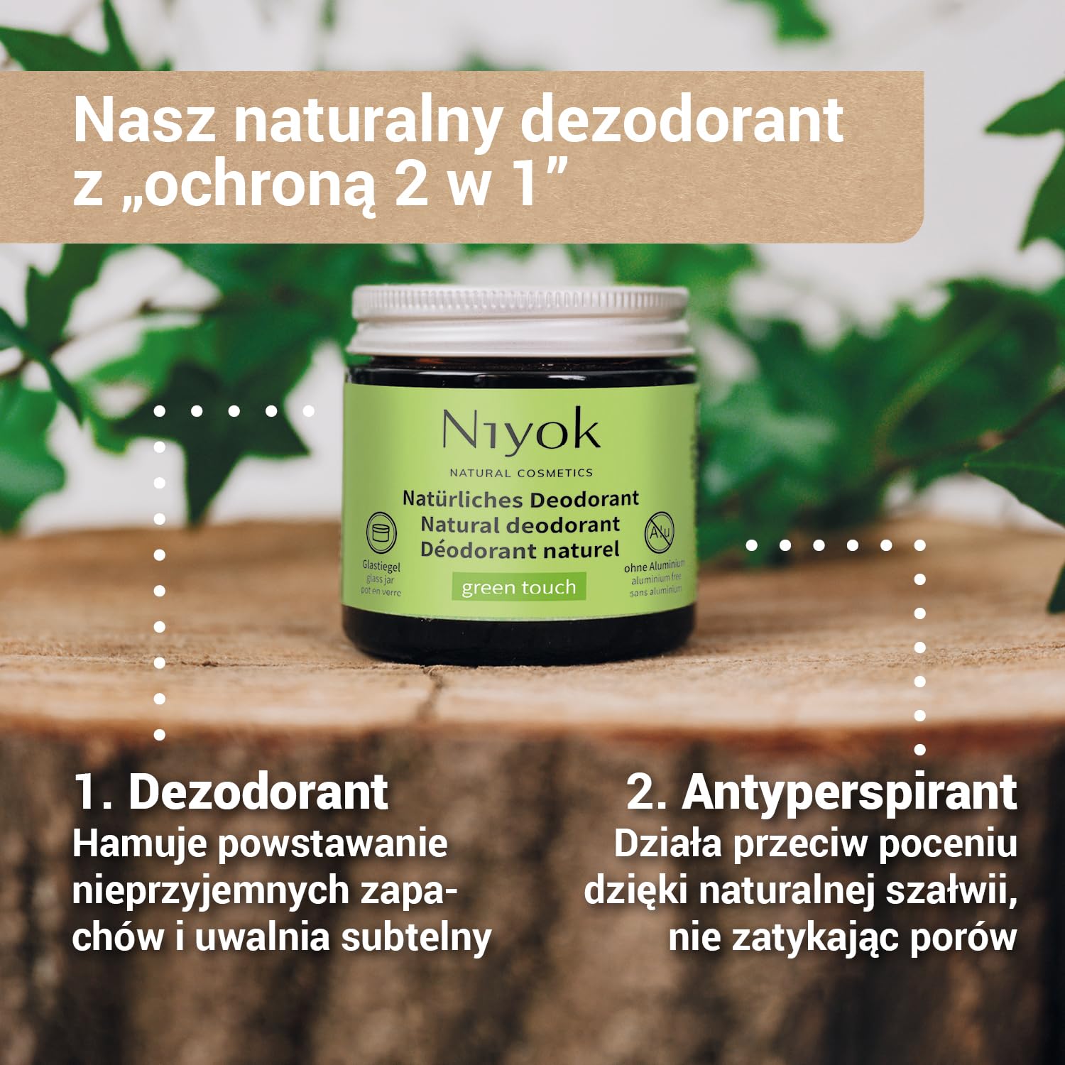 Niyok 2w1 Dezodorant krem LIGHT OCEAN 40 ml, Naturalny crem antyperspiracyjny bez aluminium, 24h ochrona przed potem i nieprzyjemnym zapachem, Krem do dezodorantu unisex, Wegański, certyfikat COSMOS