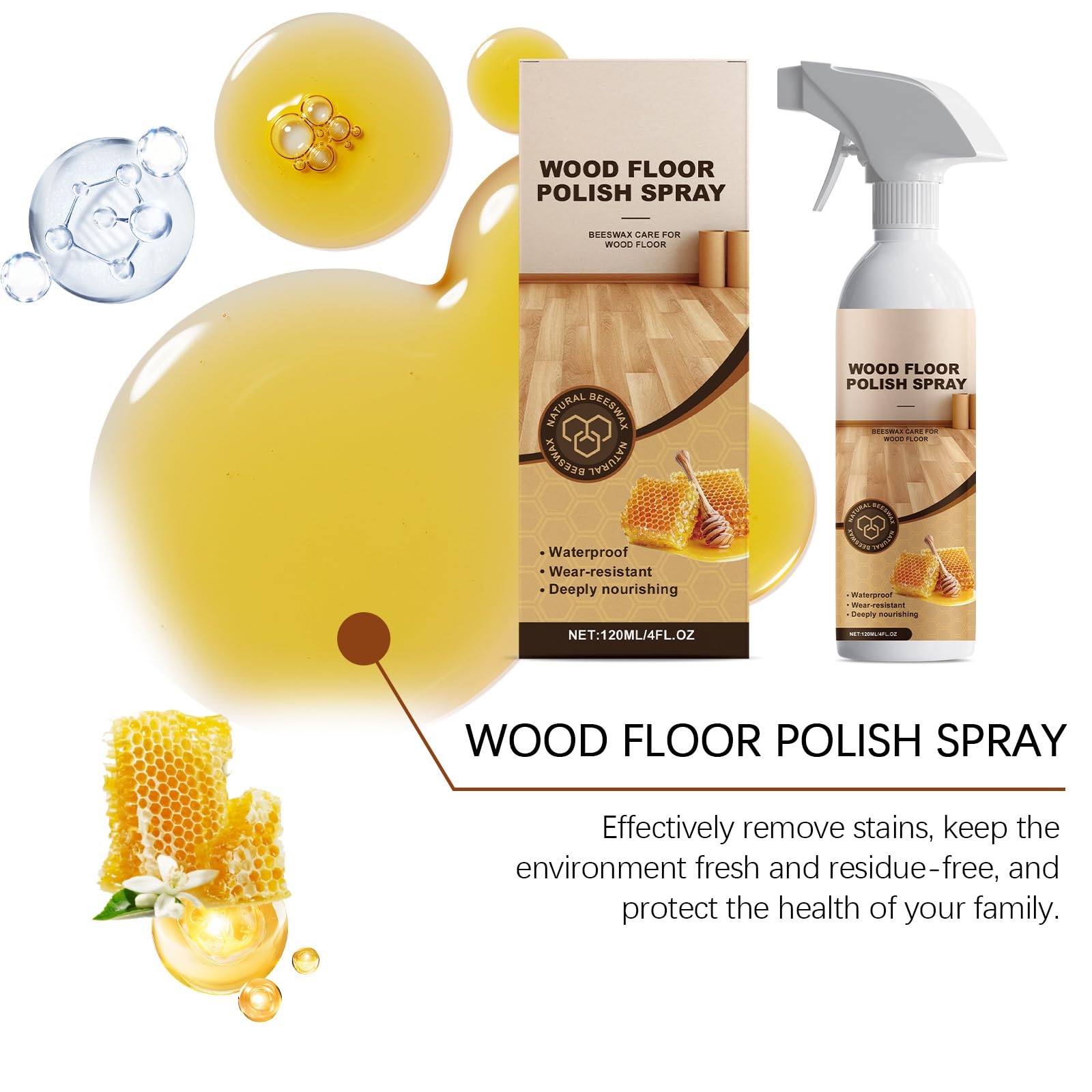 Abrillantador y limpiador de muebles de cera de abeja, madera dura, pequeños arañazos y capa protectora, protector de suelo, restaurador de cera de madera multiusos para el suelo, potenciador de