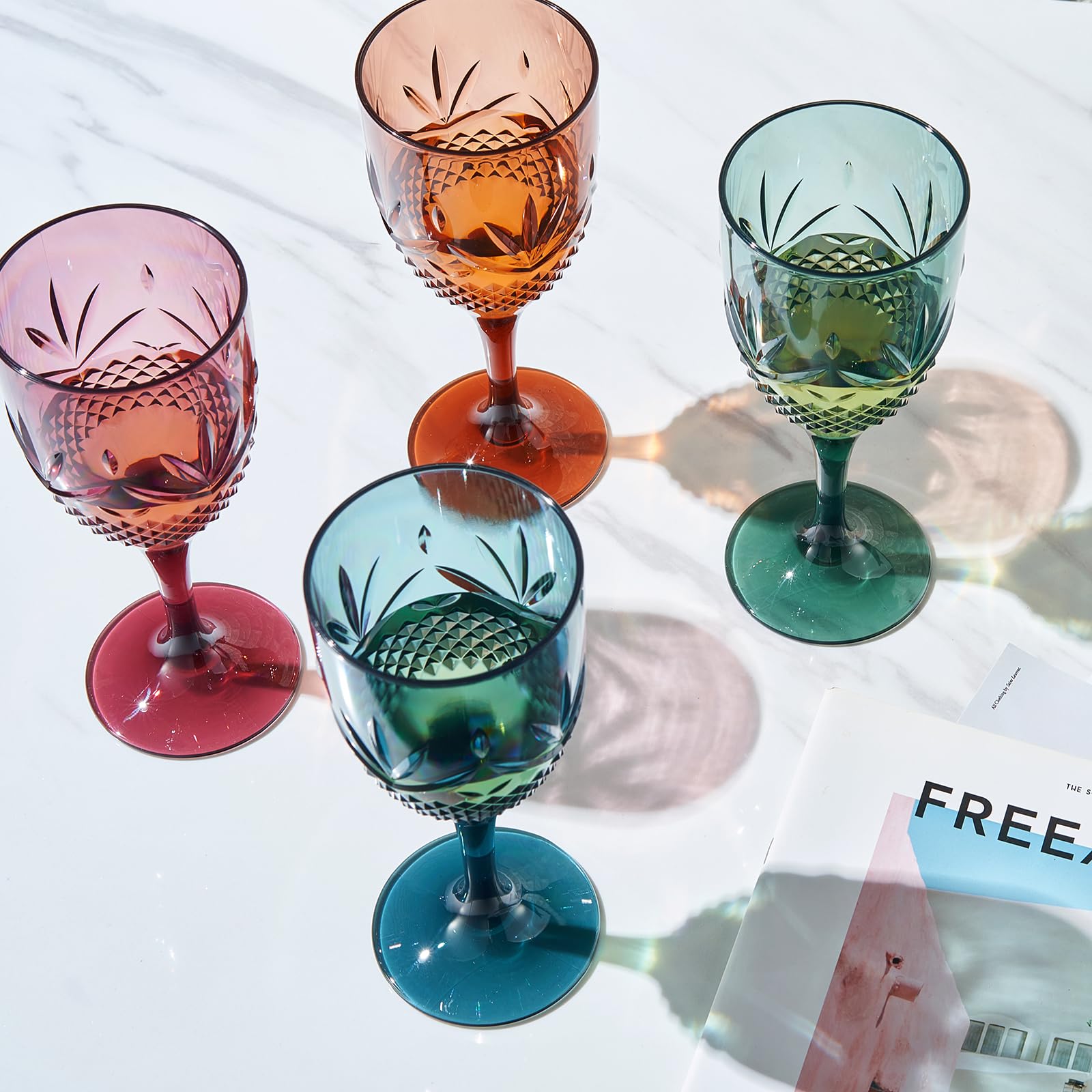 Bruchsichere Weingläser mit Tritan-Stiel, wiederverschließbar, 4er-Set, gedeckte Farben, Kristallglas, ähnlich, Kristall-Acryl-Trinkgeschirr, wiederverwendbar, unzerbrechlich, BPA-freier Kunststoff,