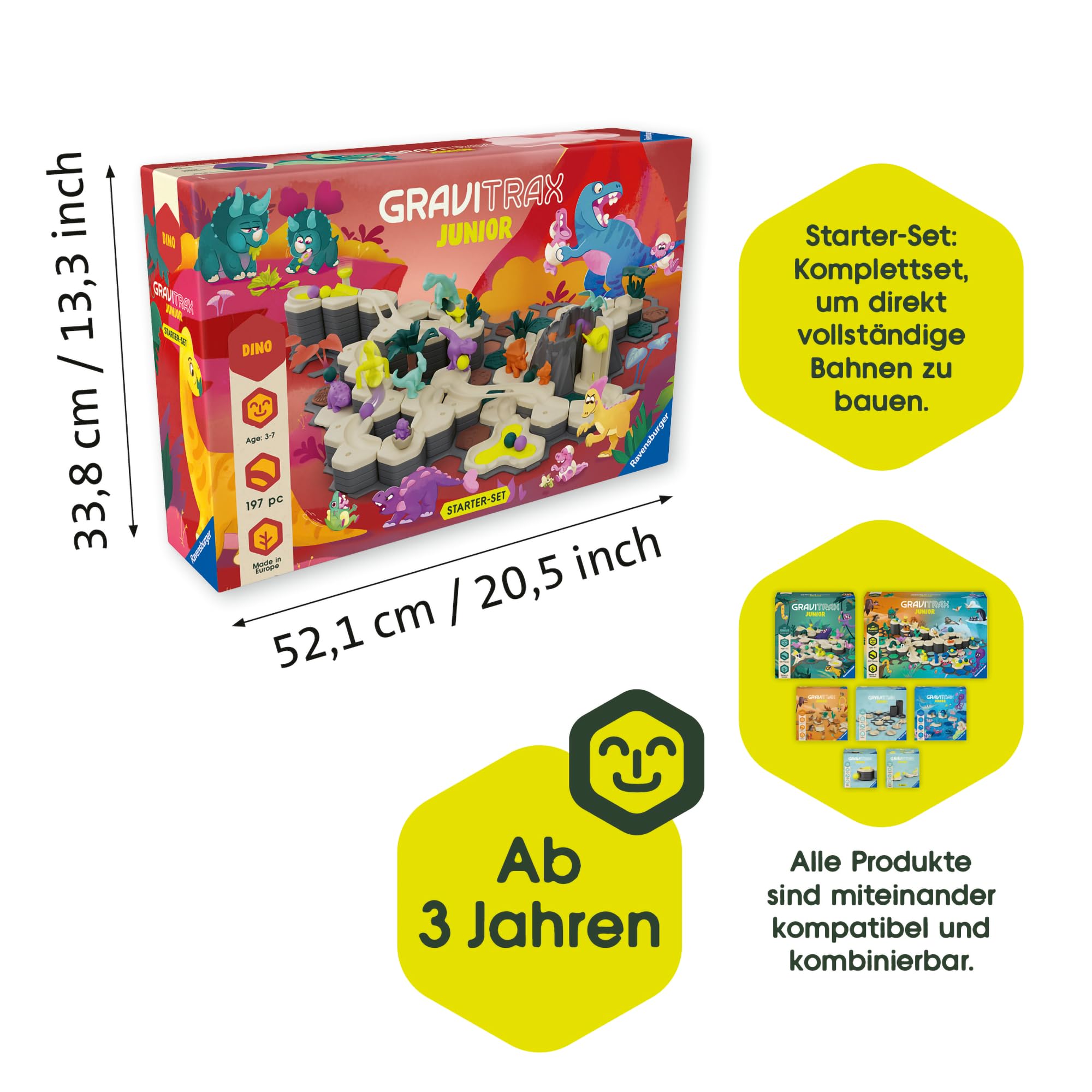 Ravensburger GraviTrax Junior Starter-Set XXL Dino 24845 - Kugelbahn ab 3 Jahre - Murmelbahn und Konstruktionsspielzeug für Kinder, Dino Geschenk für Jungen und Mädchen