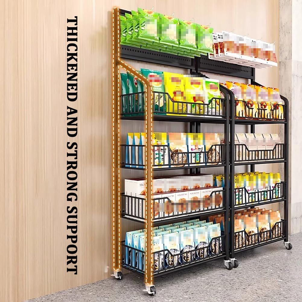 Carrito de metal con ruedas 15 Hoo 4 5 niveles ack Display Stand Market Soporte de ventas Chip Estante portátil Diseño Blanco Negro Tamaño: 60 x 27 x 140 cm