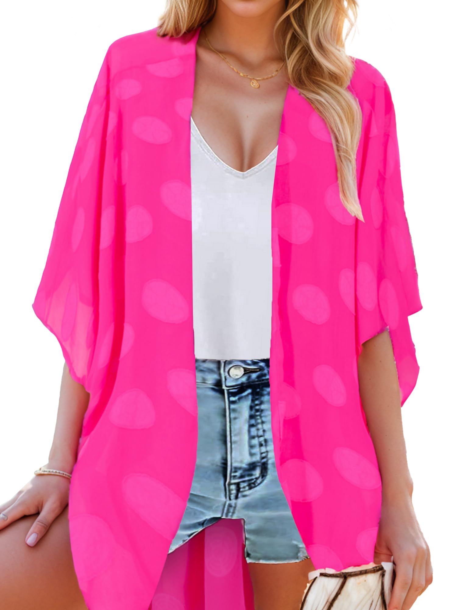 Moss Rose Women's Beach Kimono Coverup Sheer Chiffon Cover Ups, Casual Loose Open Front Cardigan Tops