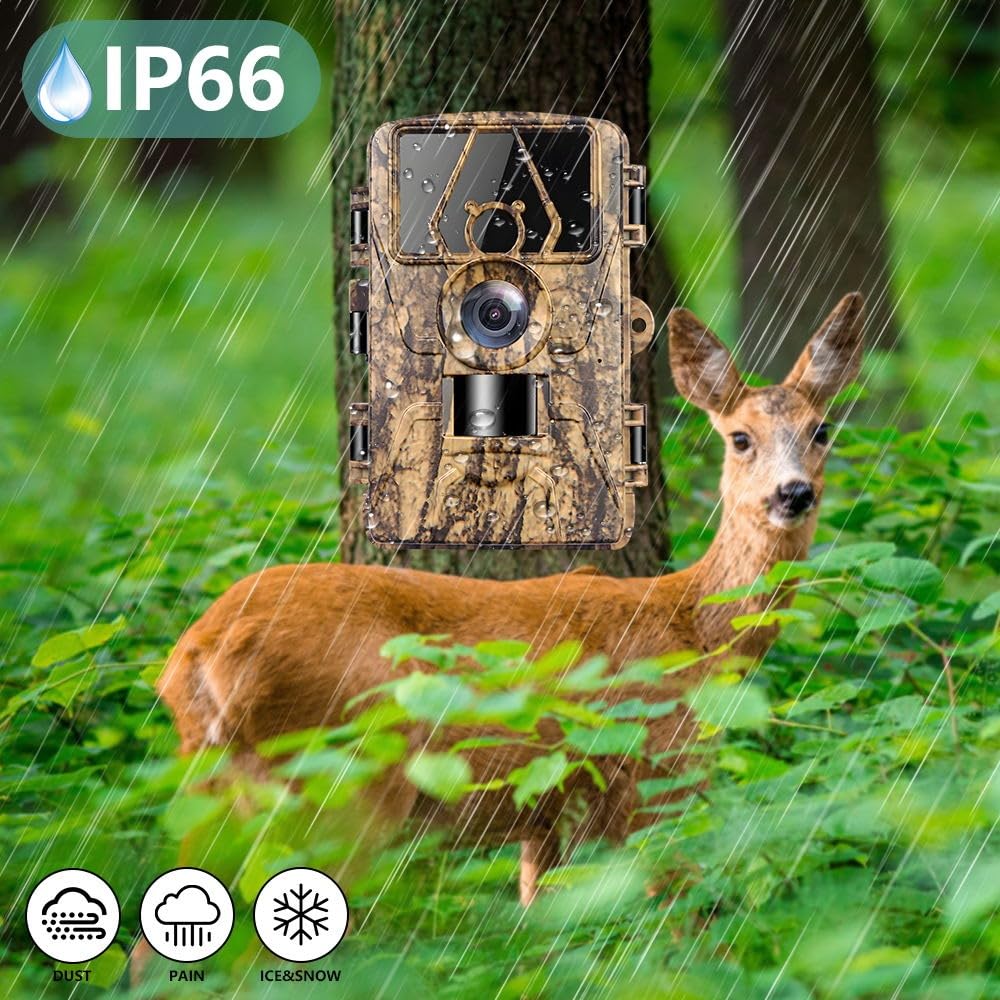 8K Video Wildlife Kamera, 60MP Full HD WiFi mit Handyübertragungs-App, Bewegungssensor, Nachtsicht, 0,1s Auslösezeit, Infrarot Wildlife Kamera mit 32G Speicherkarte & Karte