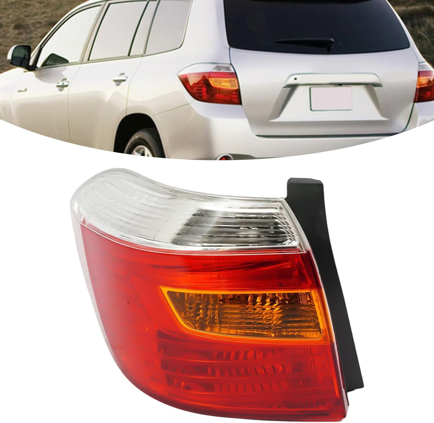 For 2008-2010 Toyota Highlander Sport/Limited/Base/SE Tail Light Assembly - Halogen Rear Tail Lamp, Left Driver Side, w/o Bulbs, Clear&Red Lens, OE 8156148160