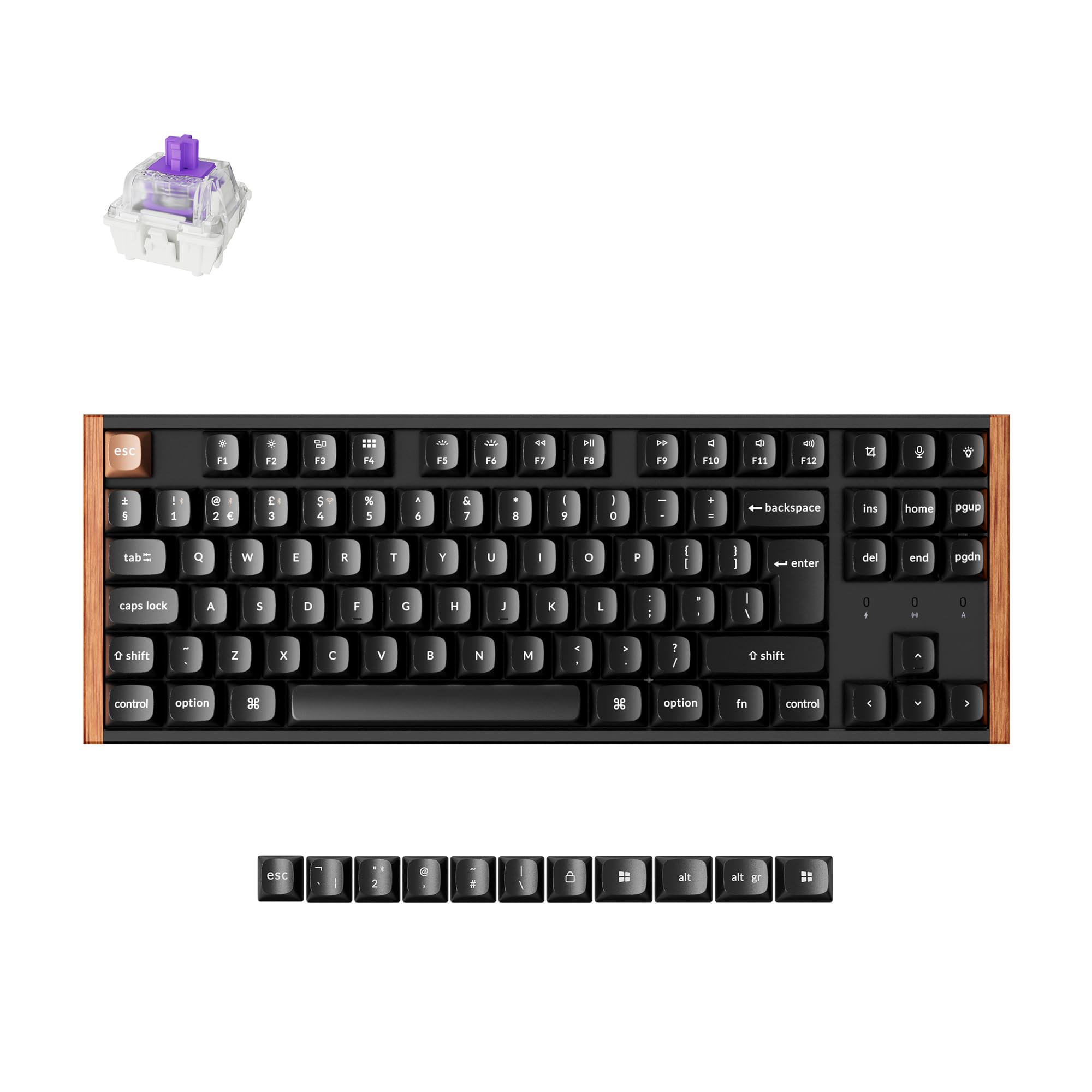 Keychron K8 HE Mechanical Keyboard TKL Wireless Bluetooth 2.4G Wired Triple Mode, Hot Swappable Hall Effect with QMK VIA Aluminum+Wood Frame Rapid Trigger for Mac Windows Linux - Black UK Layout