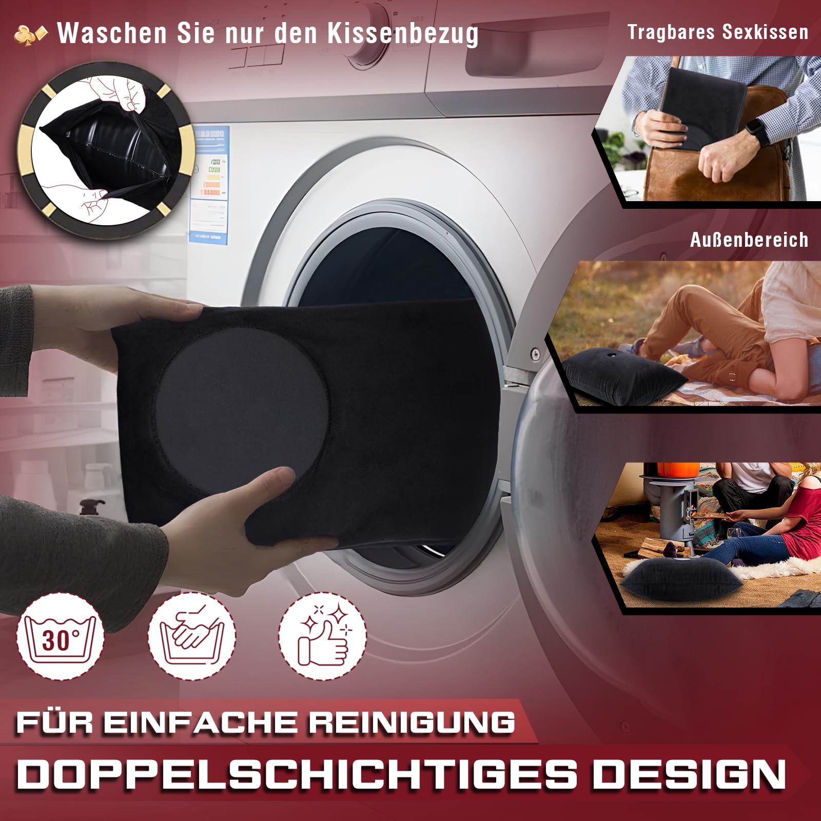 Cuscino Posizione Sessuale con Supporto per Dildo, Rampa Gonfiabile per Cuscino Sessuale per Supporto di Posizione Più Profondo, Cuscino da Viaggio Portatile per Adulti Coppie Donne Uomini