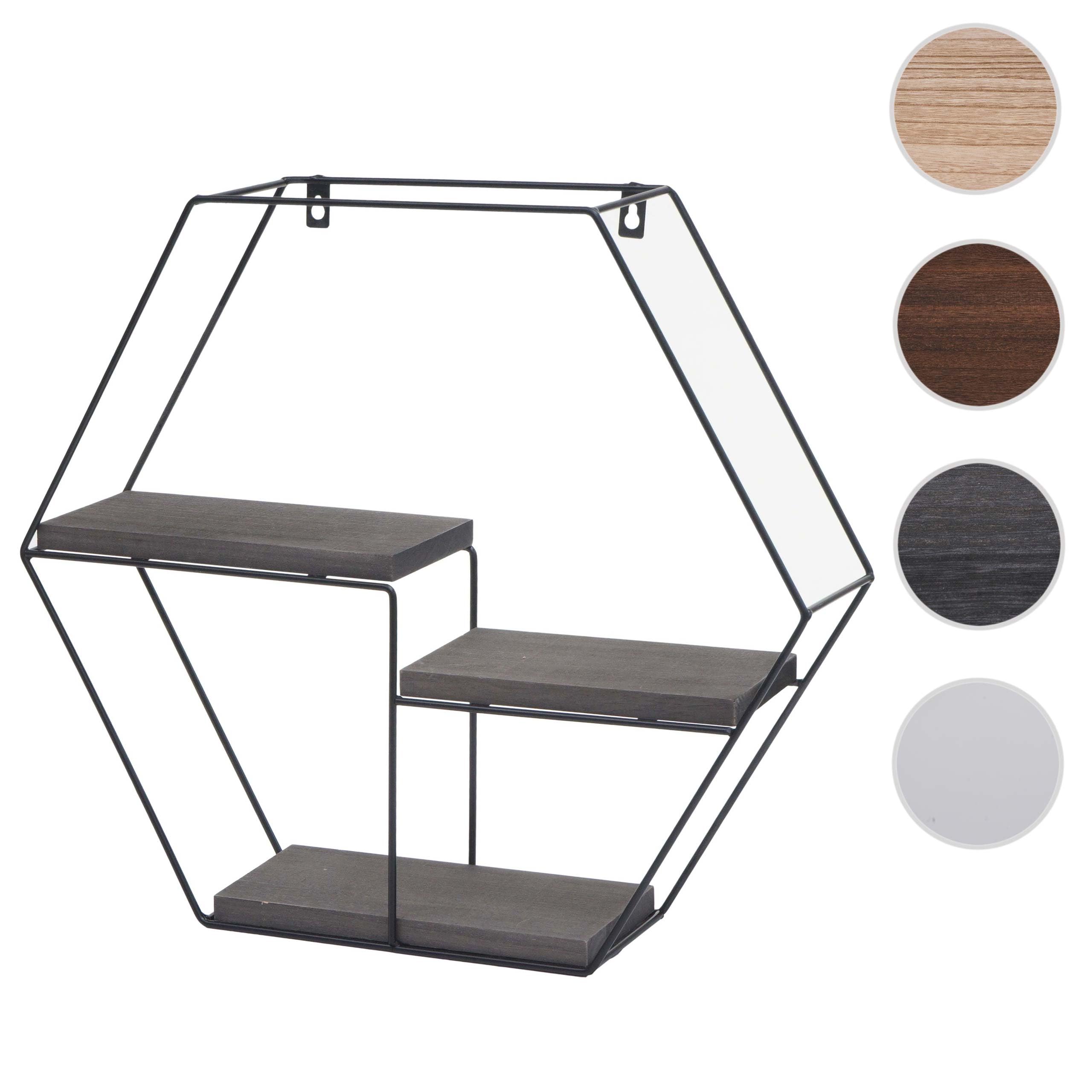 Mendler Regał ścienny HWC-K76, regał wiszący, 3 półki, metal, lite drewno, industrialny, 43 x 49 x 11 cm, ciemnoszary