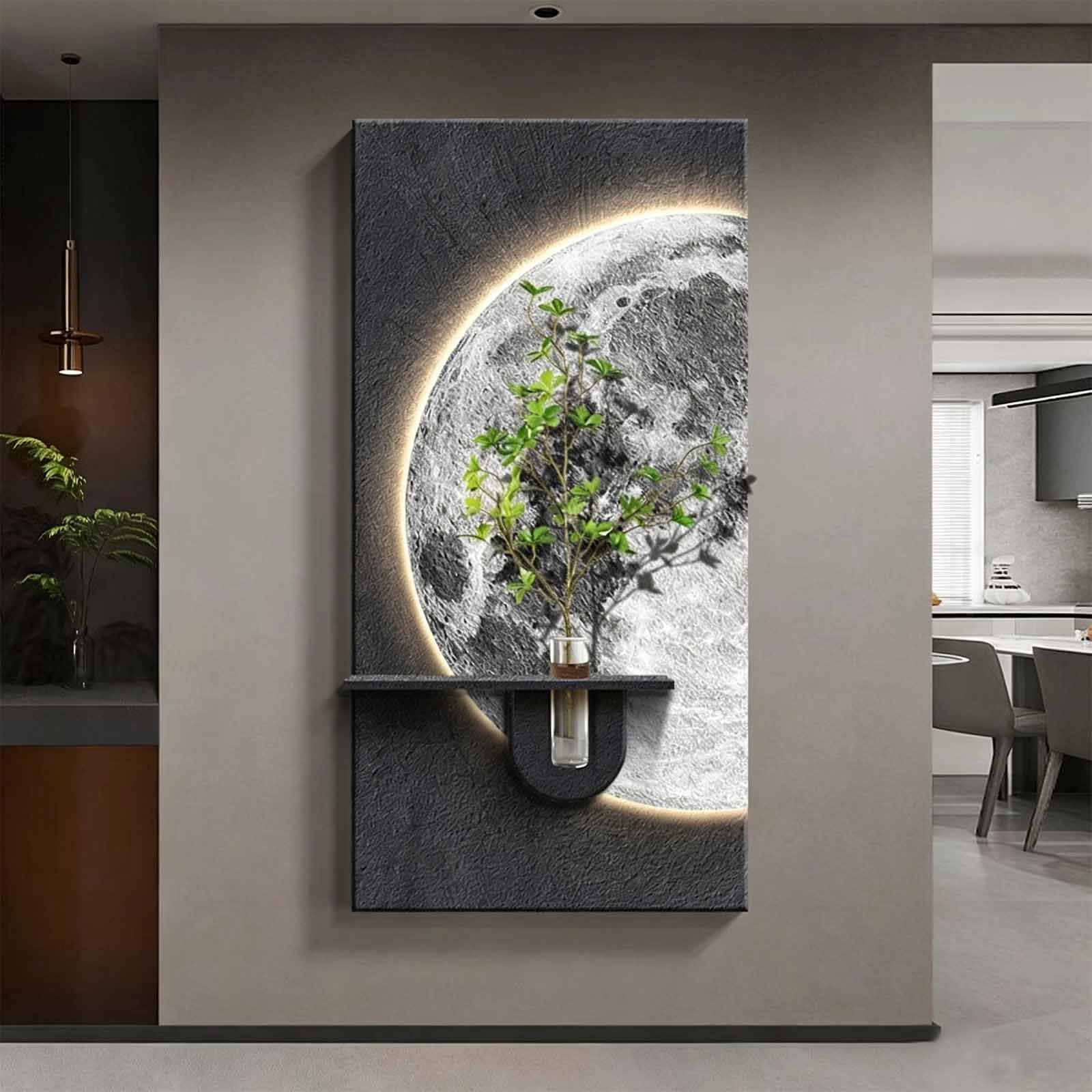 YDAECKRYVB 3D Sandstone-Textured Wall Decor，Sandstone Wall Art With LED Lighting，Includes Vase And Faux Greenery，Plug-in Wall Sculpture Art，Suitable For Living Rooms(B,60 * 120cm/23.6 * 47.2in)