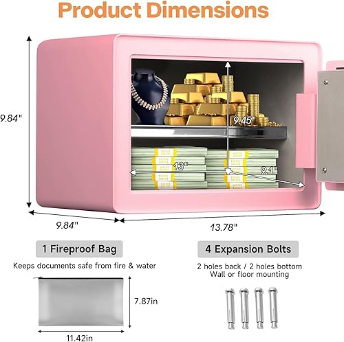 Miniatura 7 de GoldenKey Caja de seguridad biométrica de 1.2 pies cúbicos con teclado de pantalla táctil, cajas fuertes de joyería para dinero en efectivo,