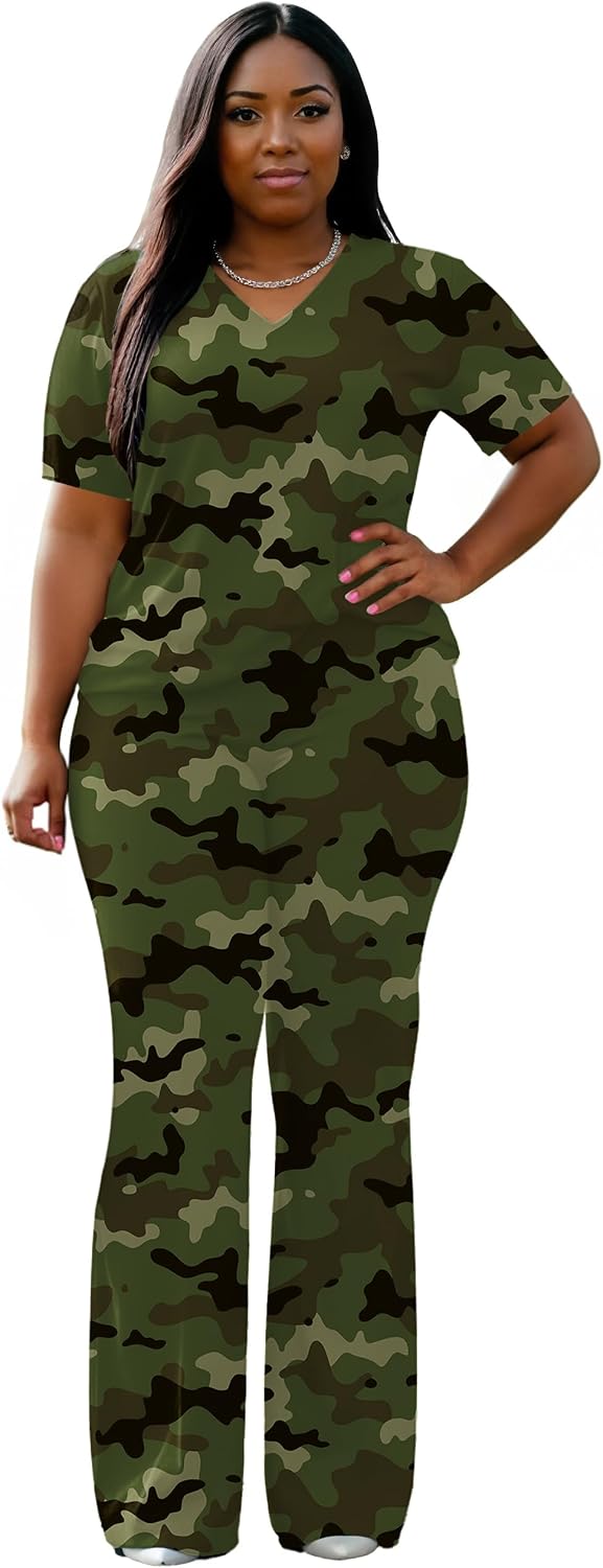 Tycorwd Women's Plus Size Two Piece Outfits Sweatsuits Sets Casual Long Sleeve Tops Baggy Wide Leg Pants Tracksuit Sets