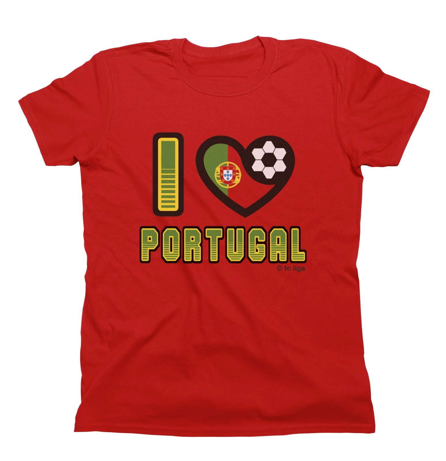 Adults or Kids Portugal World Cup 2026 Football T-Shirt I Love Portugal with Country Flag Euro Team Red