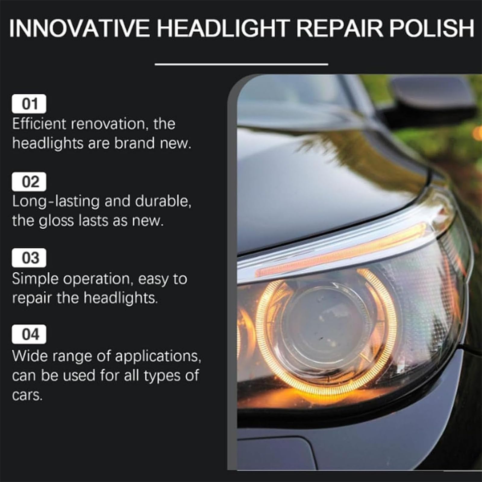 Restauración de Faros Q4, Kit de líquido de restauración de Faros automotrices, líquido de reparación de Faros de automóvil, Revestimiento hidrofóbico Mejorado Que restaura (3set)