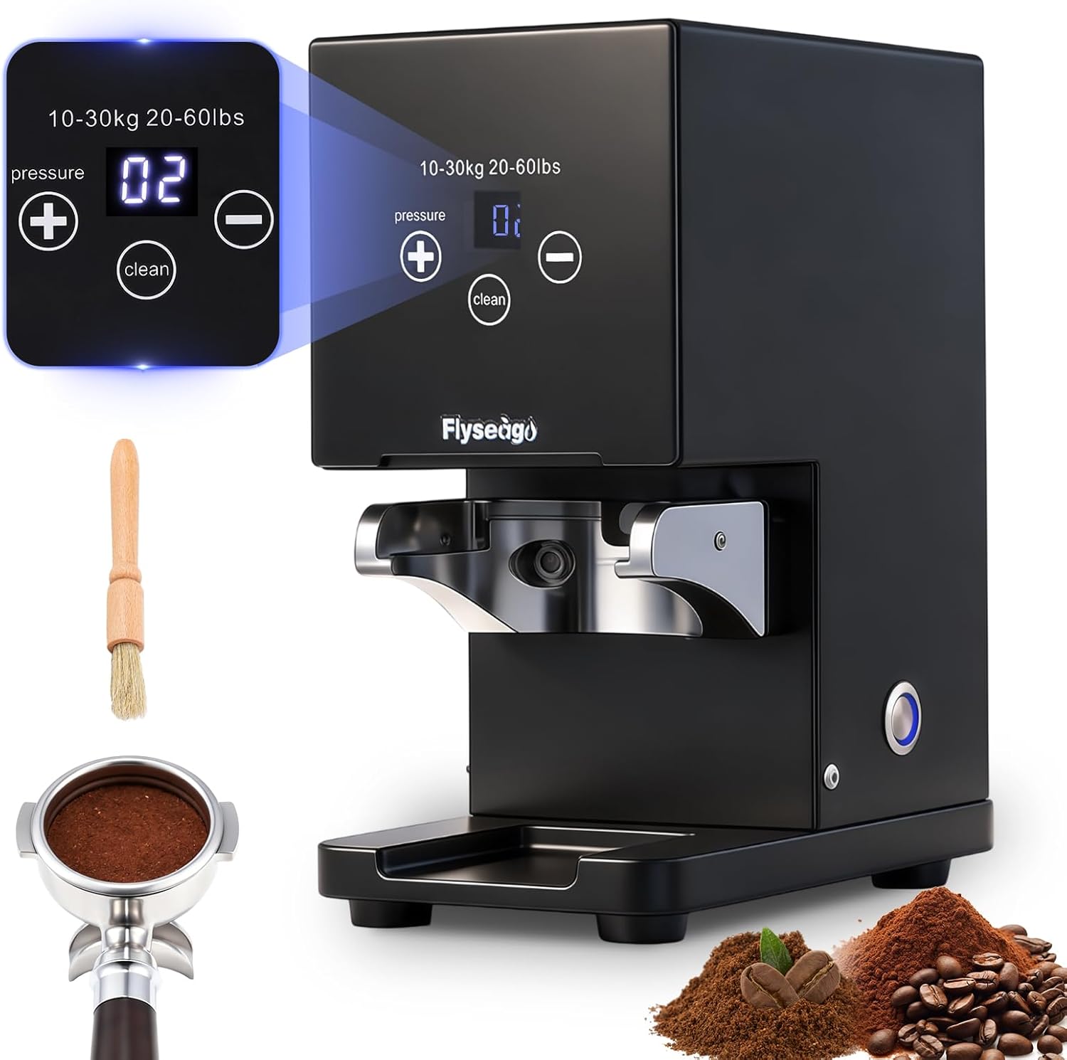 Height Free 58mm Portafilter Automatic Coffee Tamper, 10-30kg Touch Control, Level Flat Tamp for Espresso, Hands-Free for Cafe & Home Barista