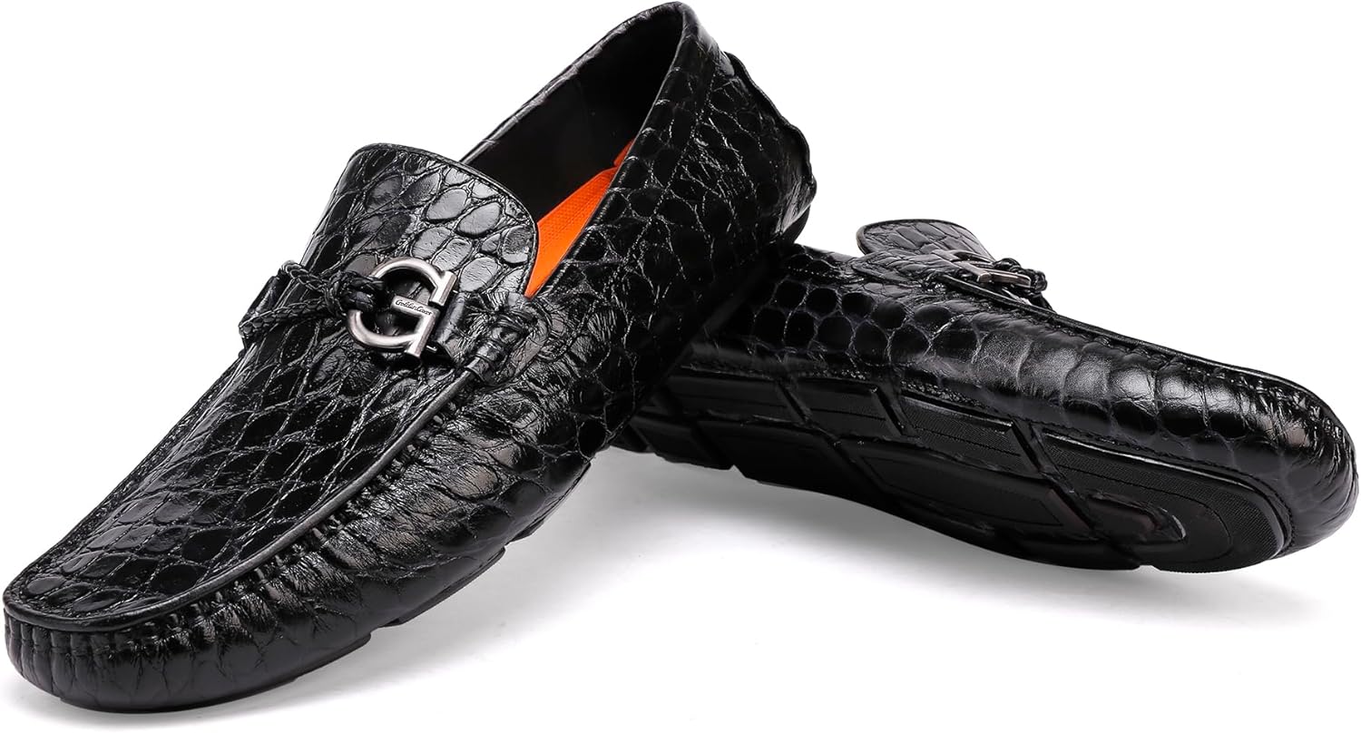 Classic Men's Leather Driving Loafer Casual Alligators Printed Metal Business Shoes Party Wedding Driving Moccasin - Image 6