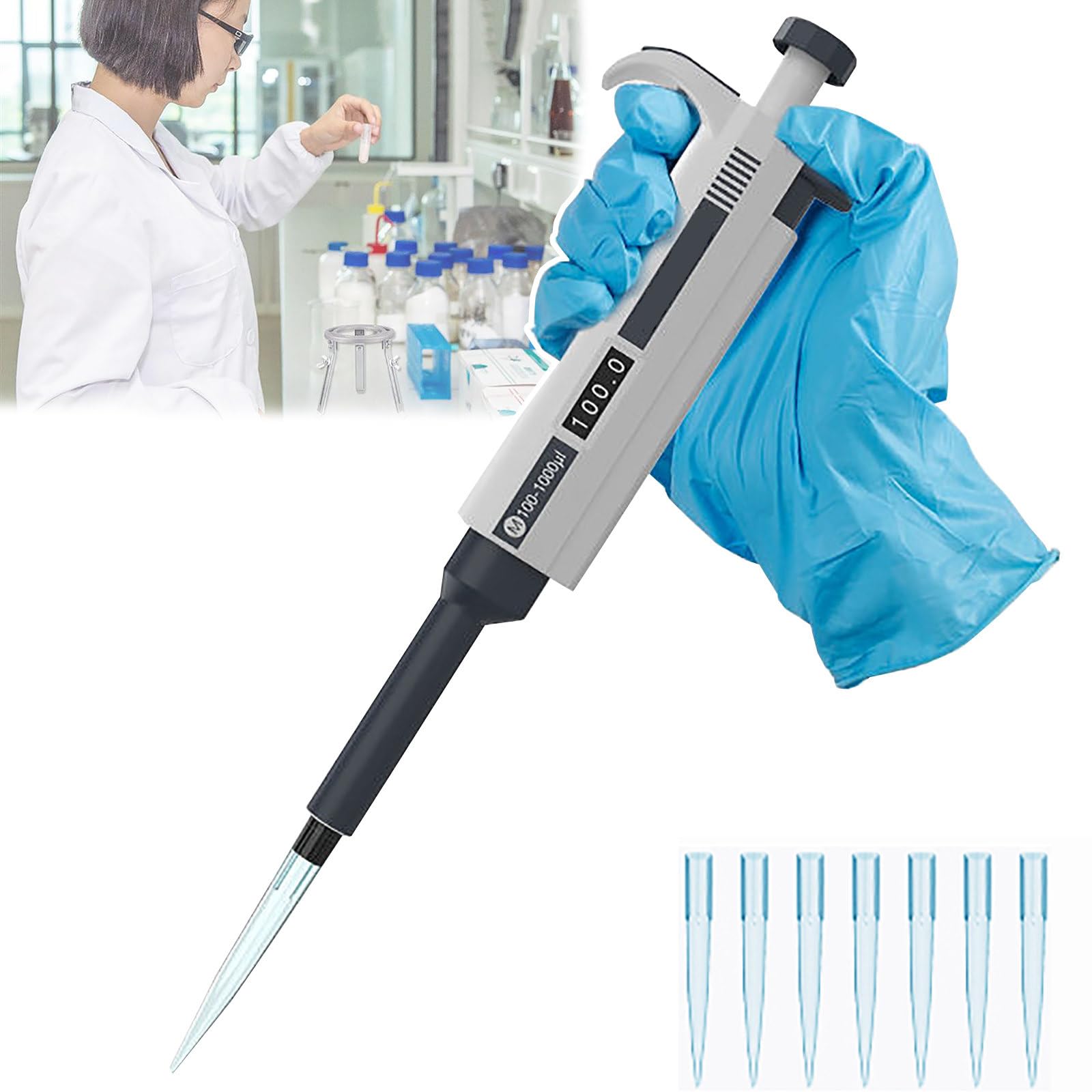 Micropipeta Digital (0,1 μl-10 ML), pipeta Manual de un Solo Canal, Alta precisión/sin residuos, para Laboratorios, Medicina, biología, con Puntas de pipeta,2-20ul