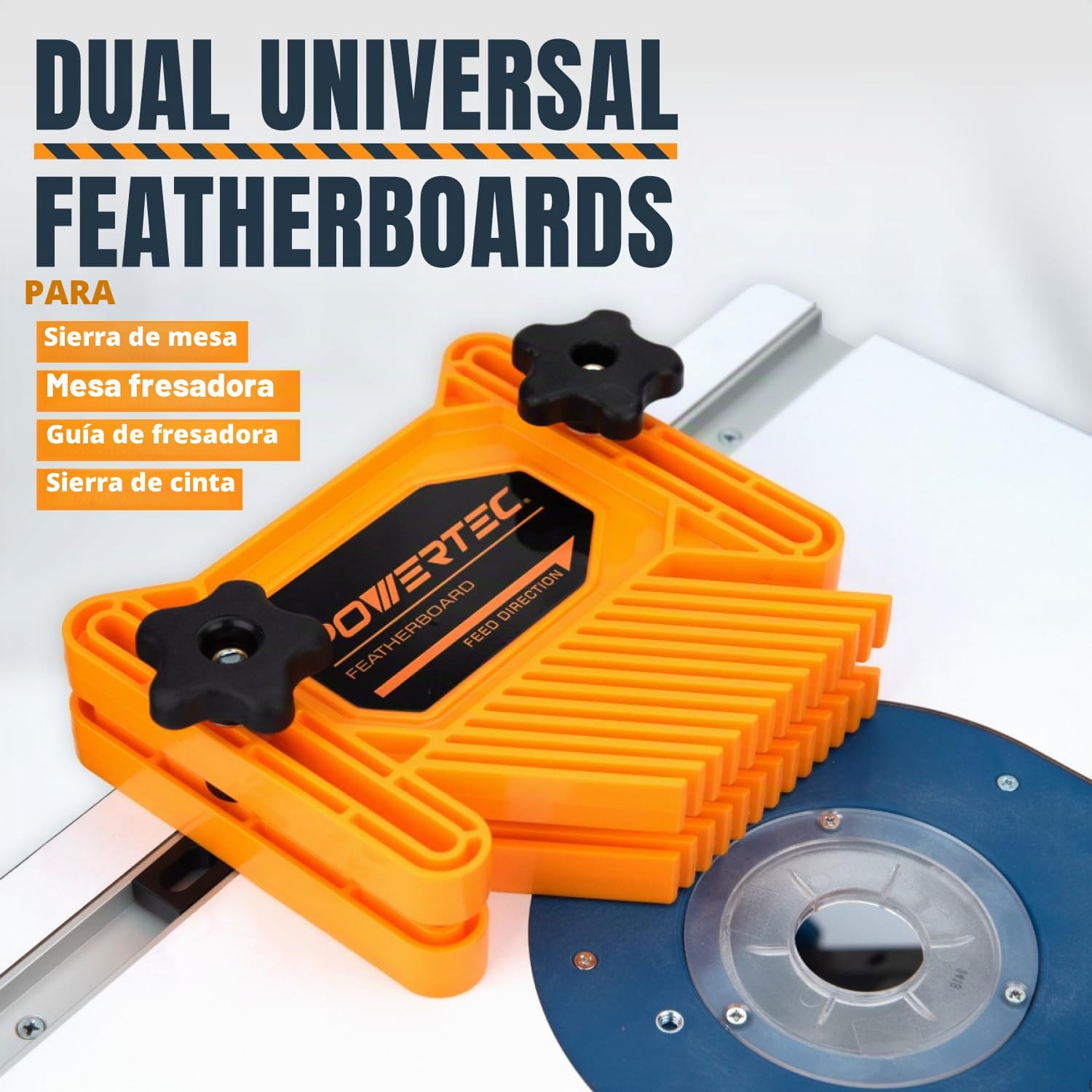POWERTEC Tableros de plumas tándem universales para sierra de mesa, mesa de enrutador, valla de enrutador y sierra de cinta, herramientas y accesorios de trabajo de madera para reducir el retroceso y