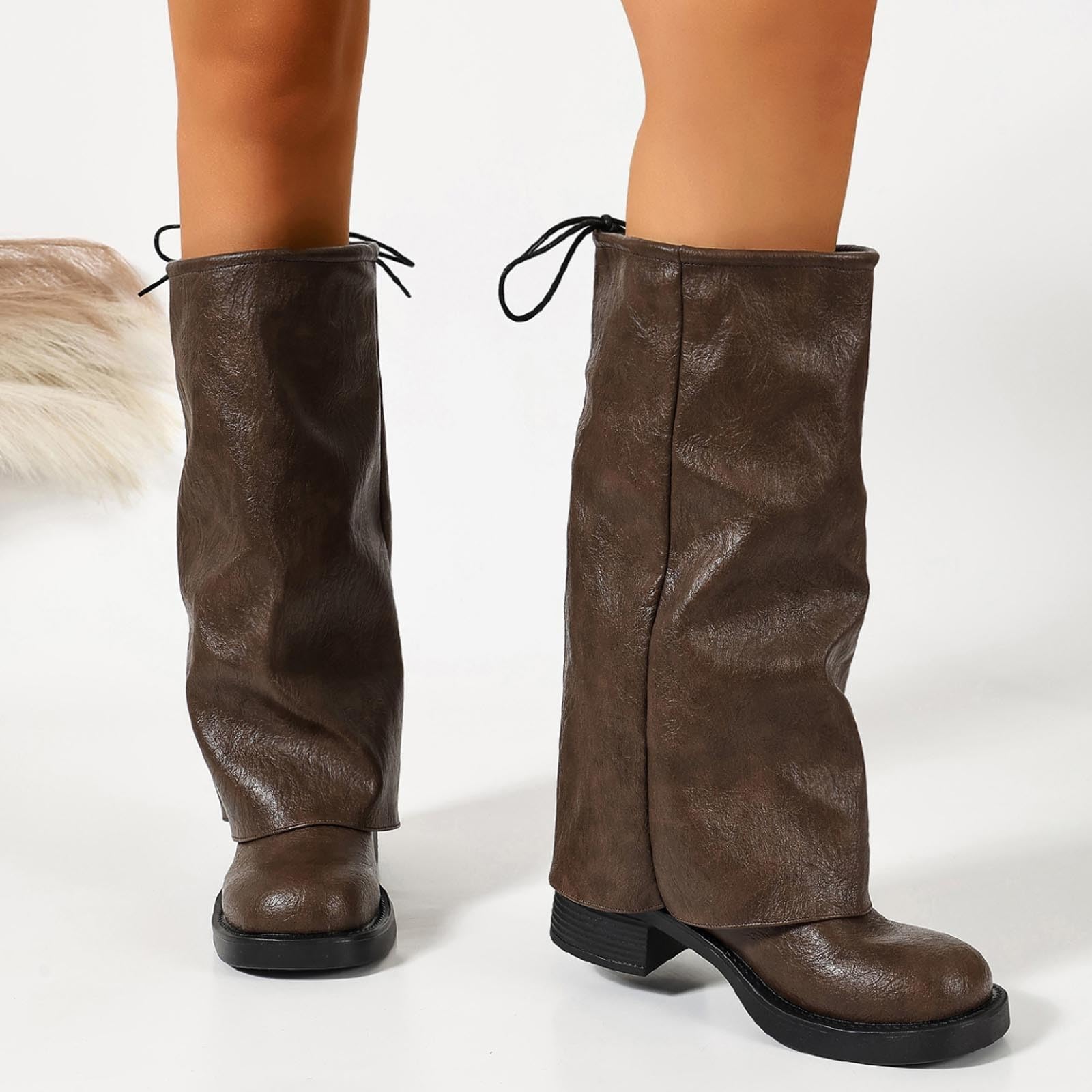 Botas por Encima de la Rodilla Botas Elegantes de Media caña con Parte Superior clásica y Suela cómoda para Uso Diario.