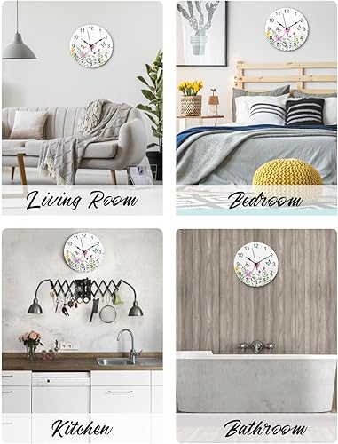 Miniatura 4 de Wildflower - Reloj de pared de cloruro de polivinilo con diseño de mariposa, silencioso sin tictac, funciona con pilas, reloj redondo floral de