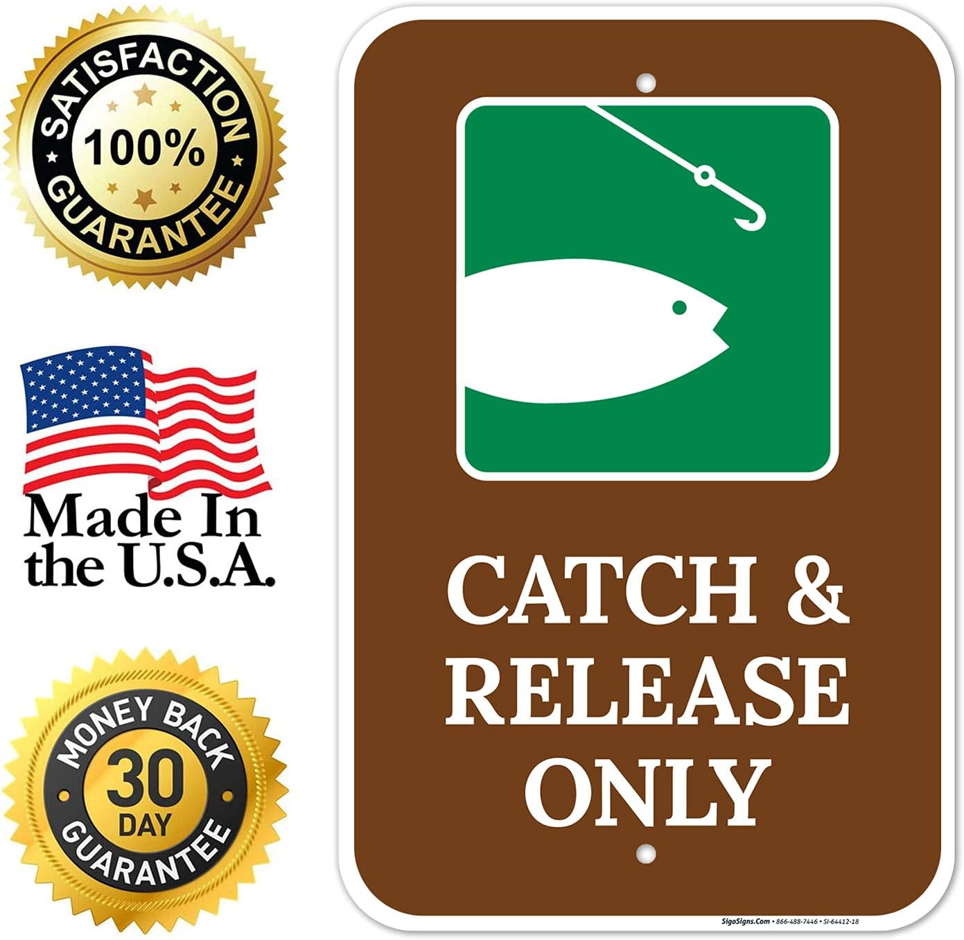 Catch and Release Only Sign, 12x18 Inches, Rust Free .063 Aluminum, Fade Resistant, Made in USA