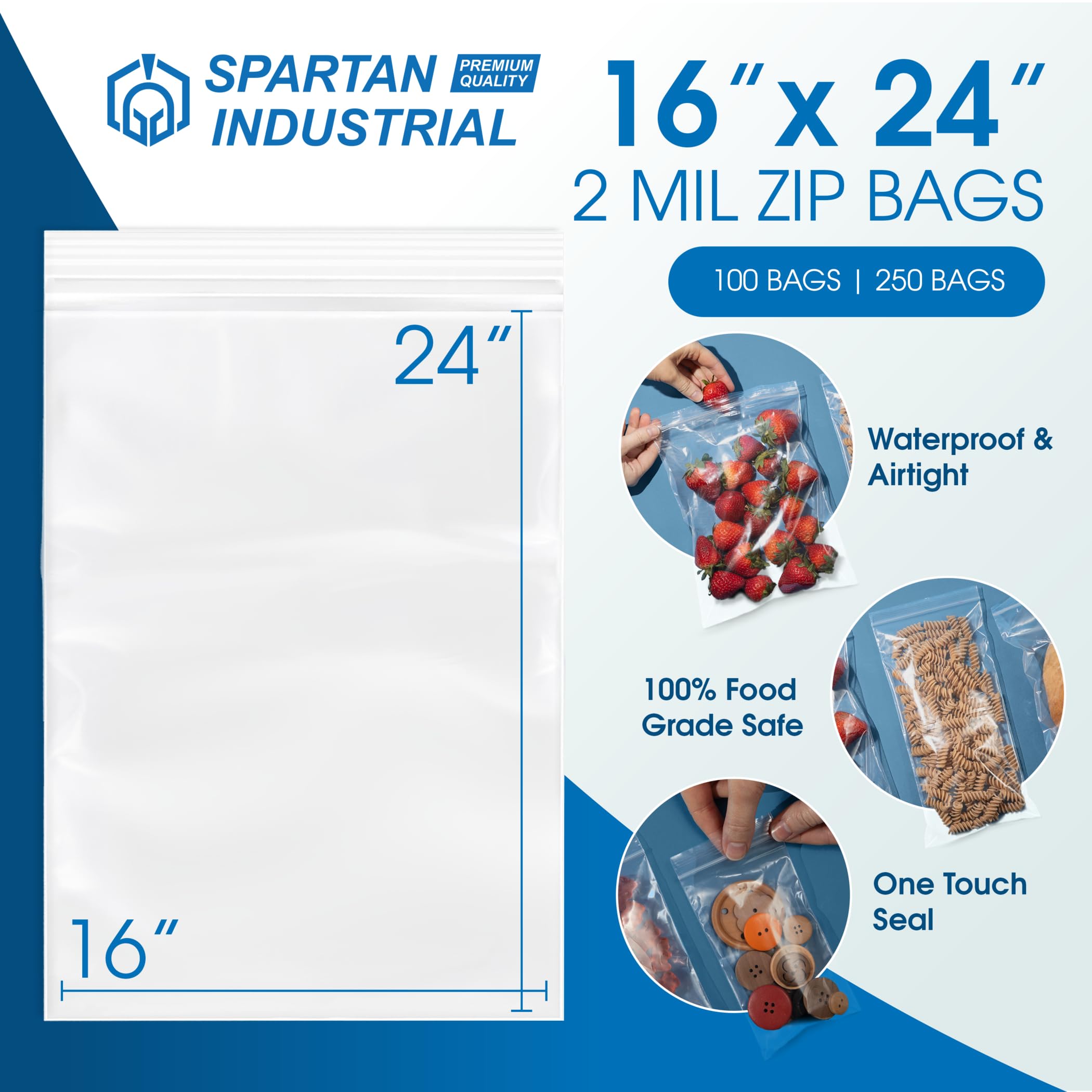 Amazon.com: 16” X 24” (250 Count) 2 Mil Clear Reclosable Zip