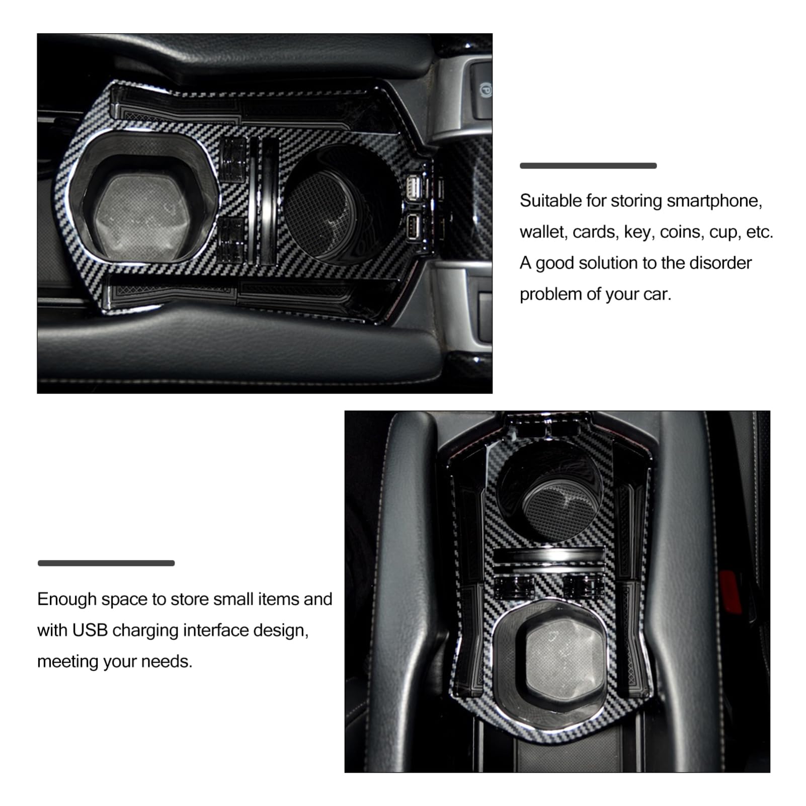 Amosfun 2 Pezzi Scatola Portaoggetti per Console Centrale Auto con Porta USB e Portabicchieri Organizer Pratico per Accessori Auto Facile Installazione Senza Modifiche per Viaggi Lunghe