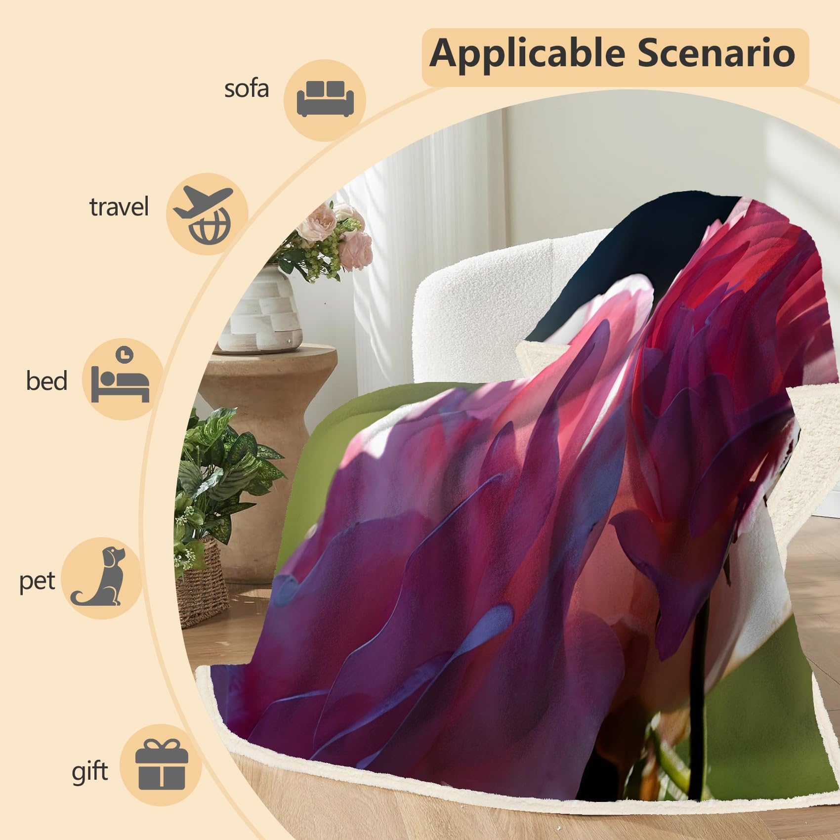 Rosa Rose Fleecedecke 130x150 cm – Extra dick & kuschelweich, Flowers Flauschige Decke für Einzelbett, Sofa & Wohnzimmer, Überwurf