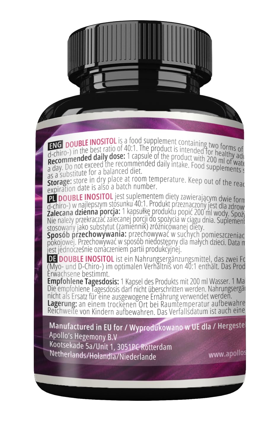 Doppio Inositolo 120 Capsule Vegane - Myo-Inositolo + D-chiro-inositolo in un rapporto ottimale di 40:1-615 mg per capsula - Fornitura per 4 mesi - Integratore di vitamina B8 - da Apollo's Hegemony