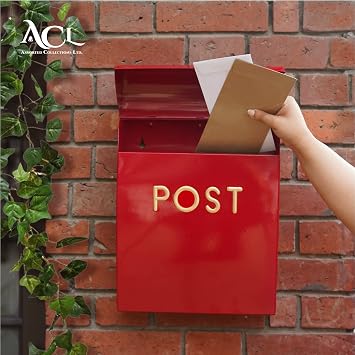 Assorted Collections Red Post Box Wall Mounted Letterbox with Easy Access No Lock for Outdoor Use - Weatherproof And Durable Mailbox Easy Installation, Strong Construction (Large)
