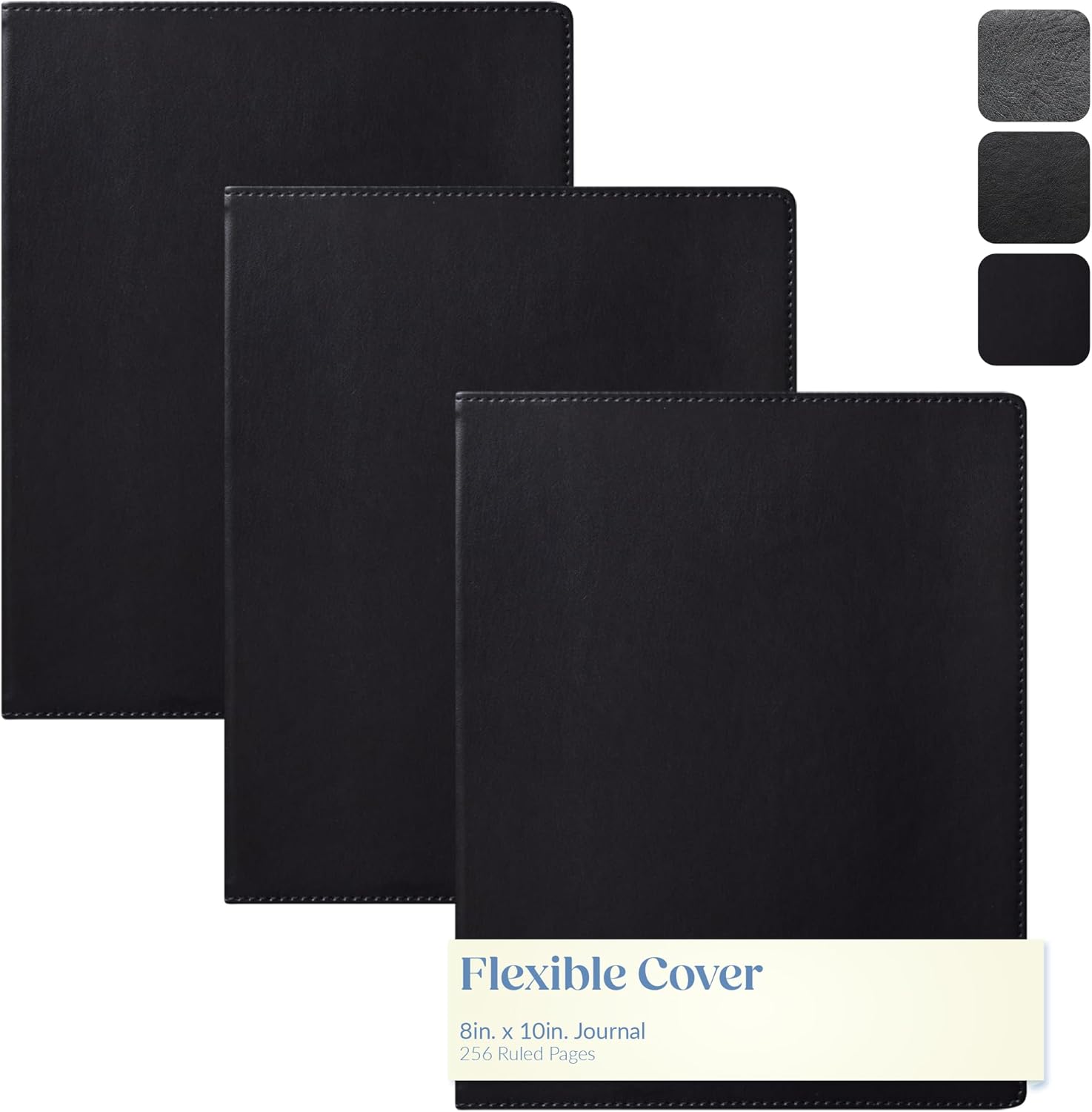 WORLD TRAVELER Journal Notebook - 3 Pack Black Lined Faux Leather Cover Ivory Pages Lay Flat Notebook Journal with Ribbon Bookmark, Size 8X10, 3Pk Black 8X10