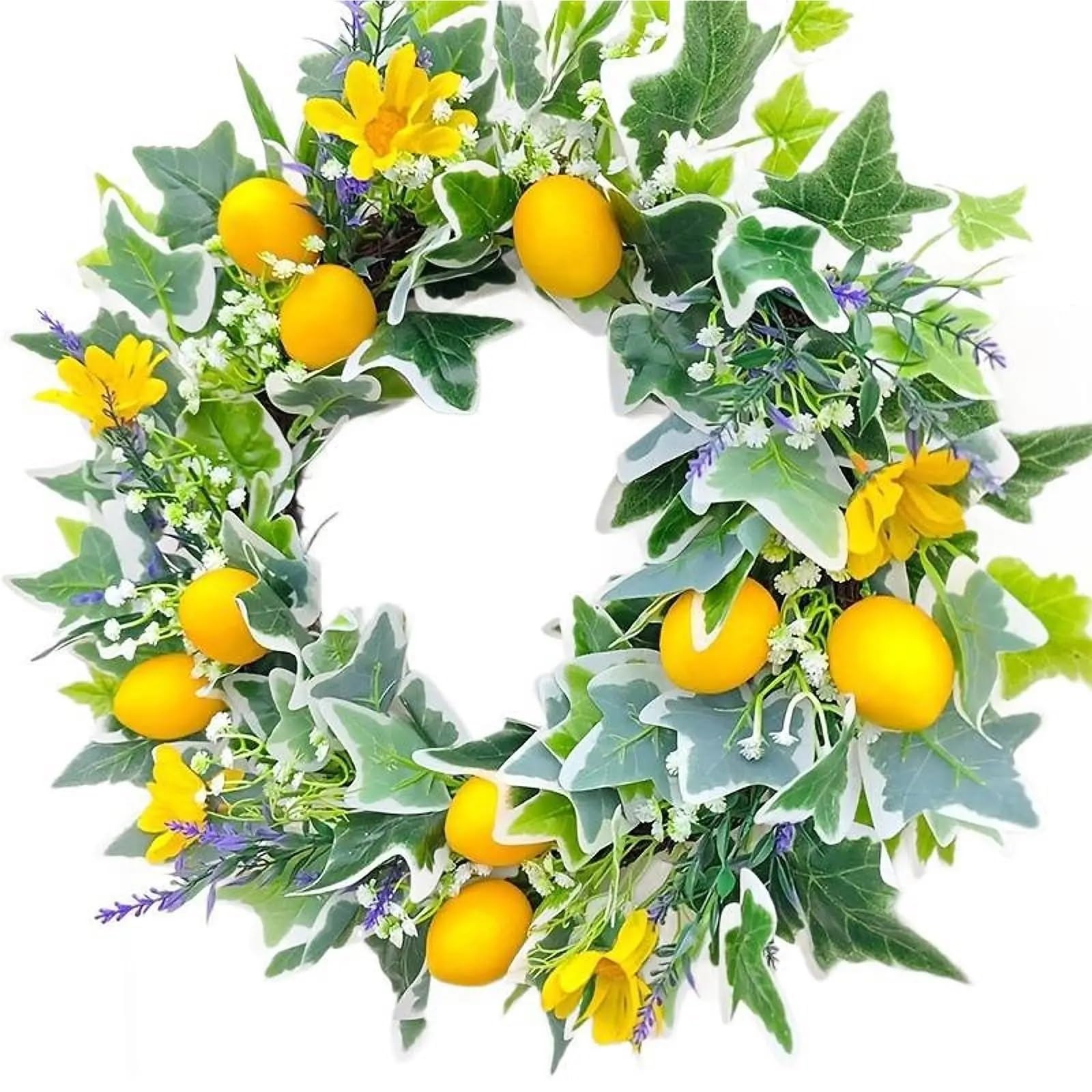 Door Wreath Artificial Lemon Wreath Hanging Ornament Decorative Spring Summer Fruit For Porch Shelf Indoor/Outdoor Office Outside