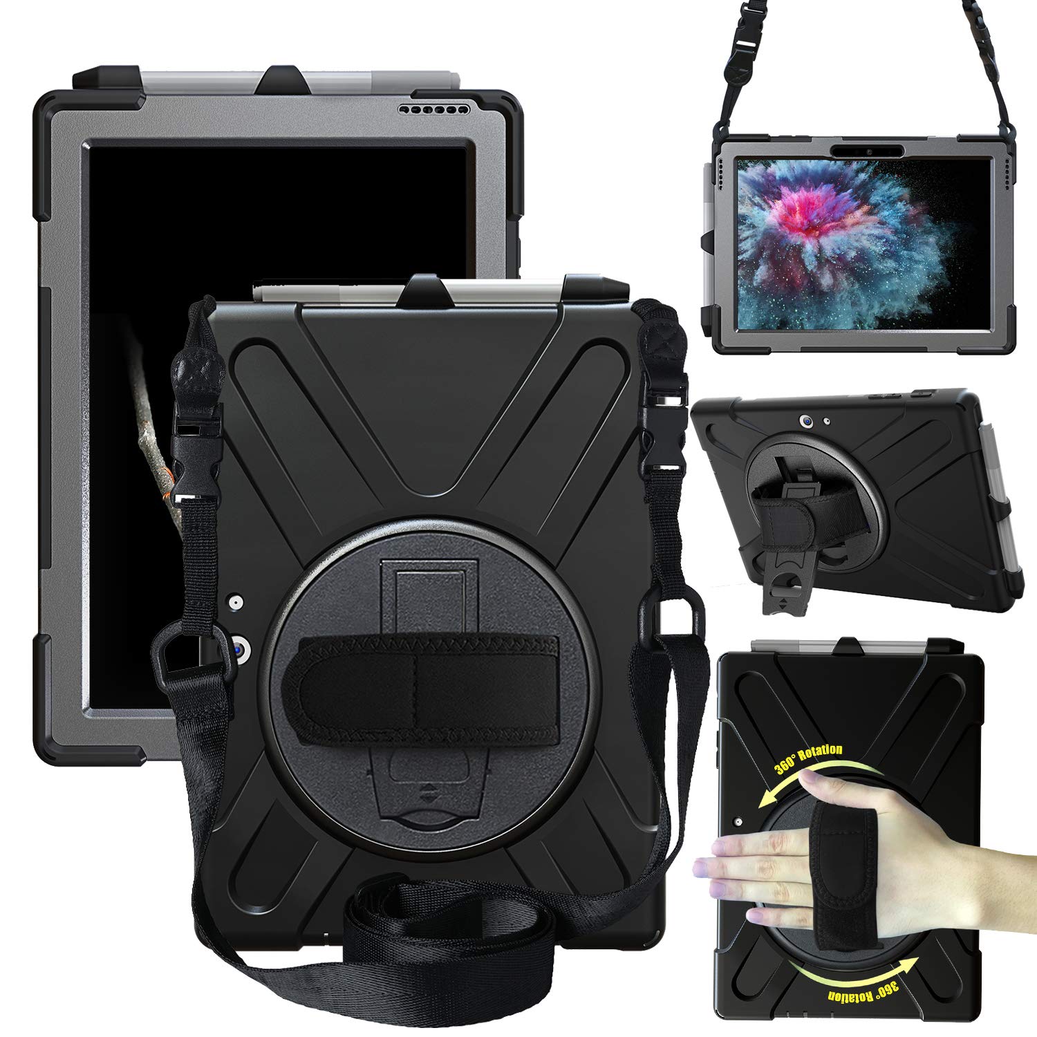 CWNOTBHY Case for Microsoft Surface Go 10 Inch 2018 Release, Heavy Duty Protective Case with Hand Strap, Not Compatible with Surface Go 2 10.5 Inch 2020, Black