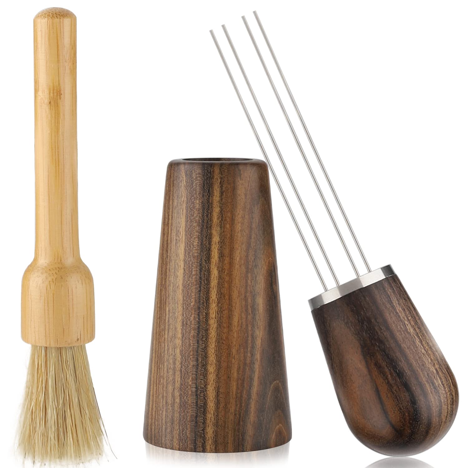 Espresso Coffee Stirrer WDT Tool Natural Wood Handle and Needle Distributor with Base Stand for Coffee Bar
