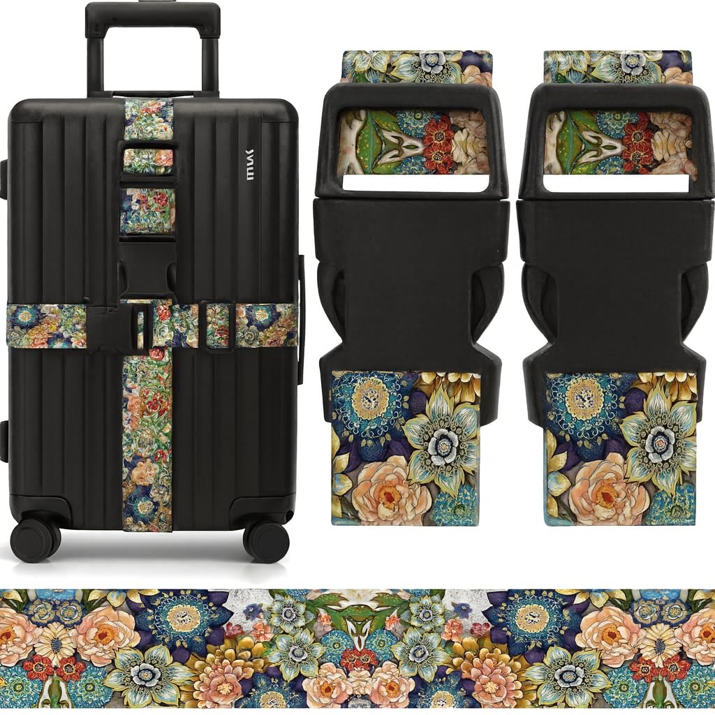 2 Pack Luggage Straps for Suitcases, Adjustable Travel Belt with Double Lock, Bright Colors Travel Packing Straps with Quick Release Buckle Unique