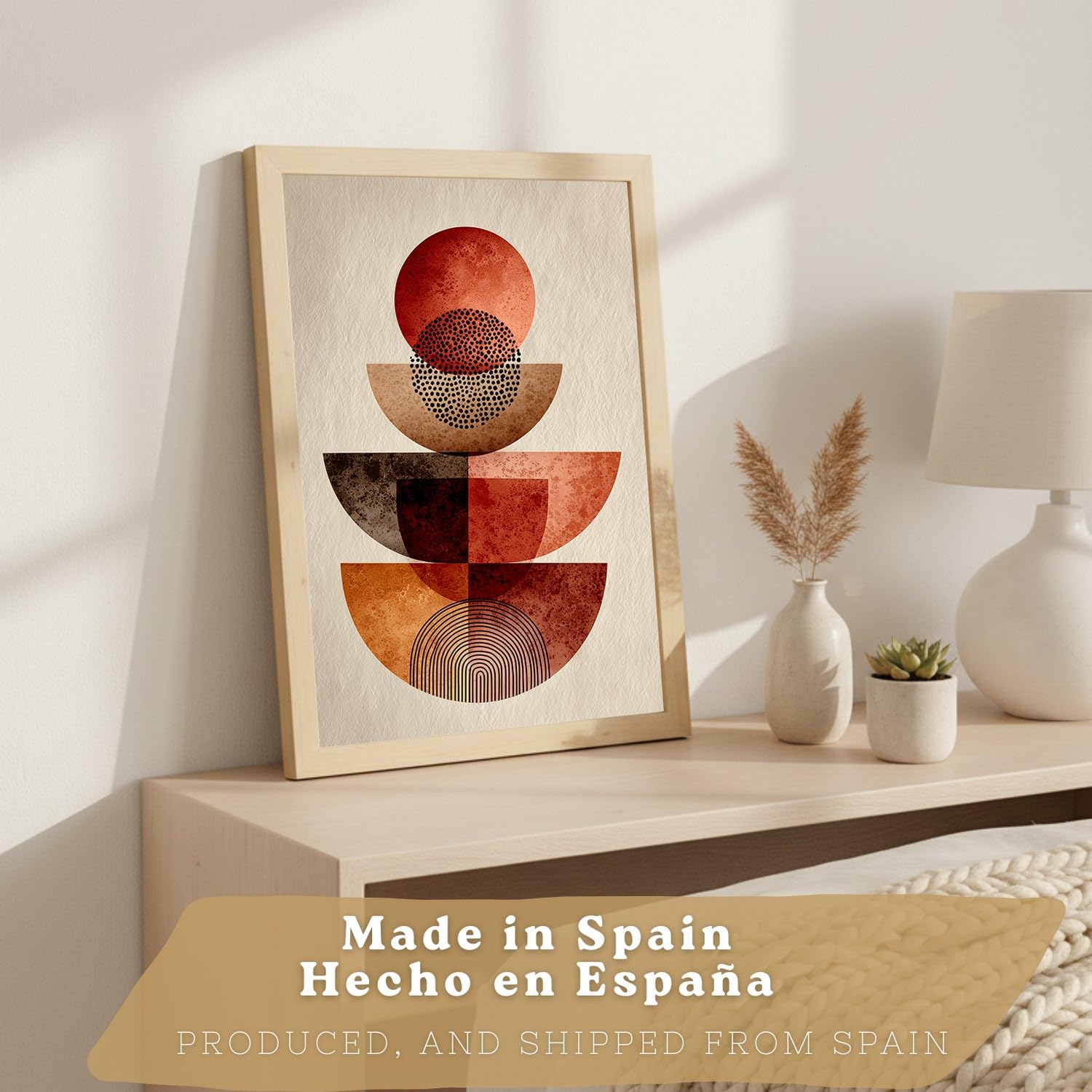 Nacnic Lot De 3 Affiches Formes Abstraites – Décoration Moderne Rouge Orange, Salon Chambre Cuisine Salle De Bain A3 Cadre En Bois Léger