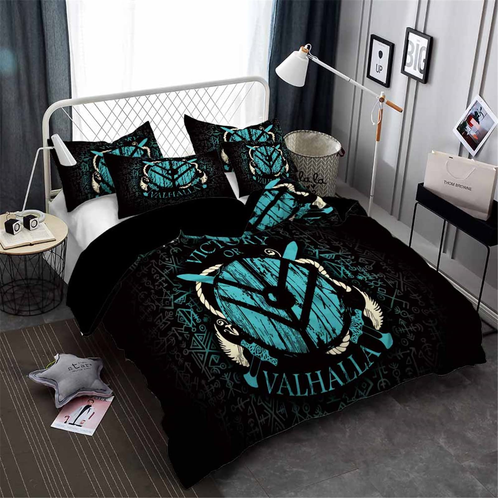 kewingVikings Mythology Bedding Set Single Double King Size Vikings Tattoo 3D Printed Duvet Cover Set Adult Kids Bedroom Decor Home Textile