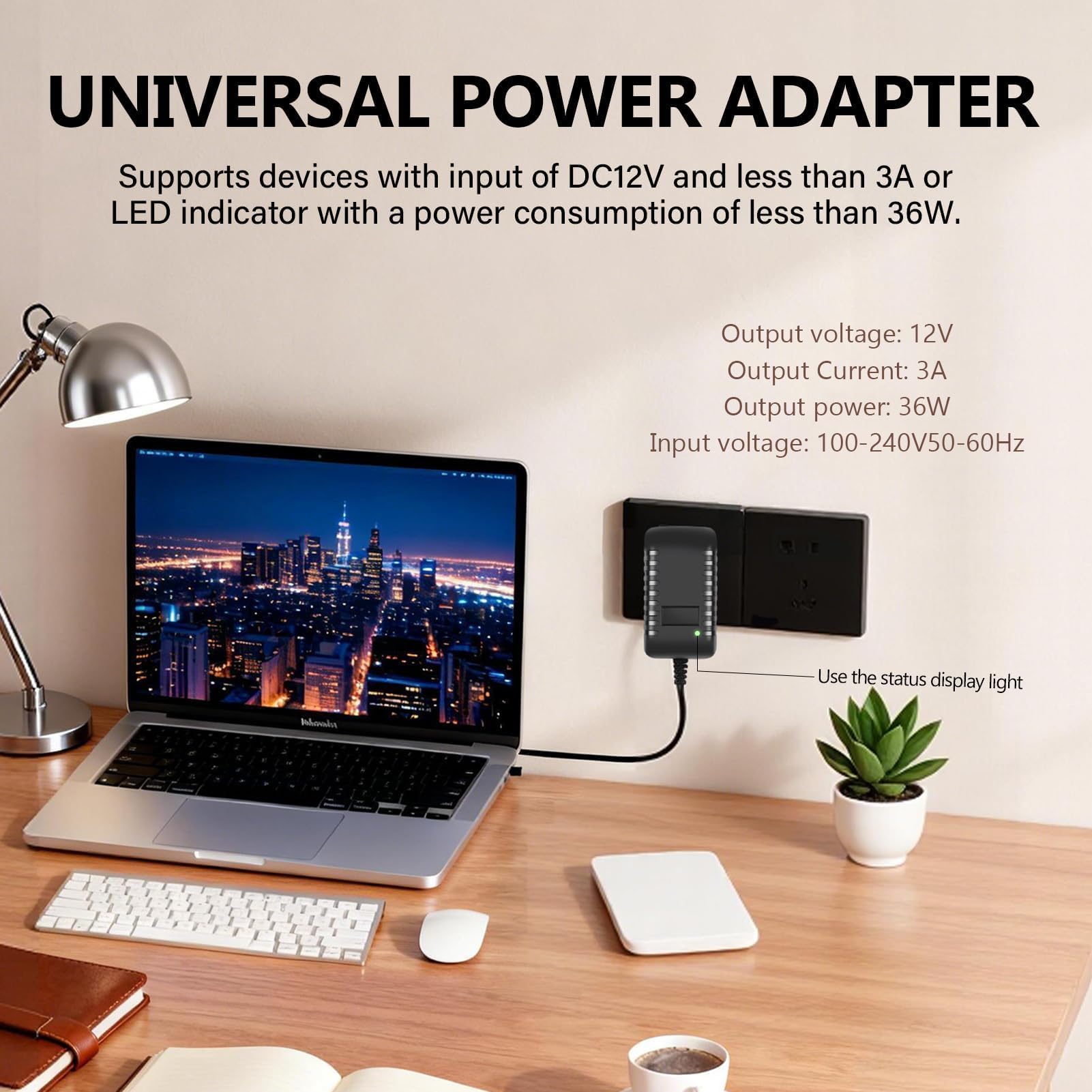 Universal 12V3A Power Supply UK Plug, 36W ACDC Adapter 8 Multi Plug Tips,100–240V 50/60Hz DC Charger Cable for LED Strips, Router, CCTVCamera, Laptop, Baby Monitor,MP3/MP4 and Home Electronics — view 7