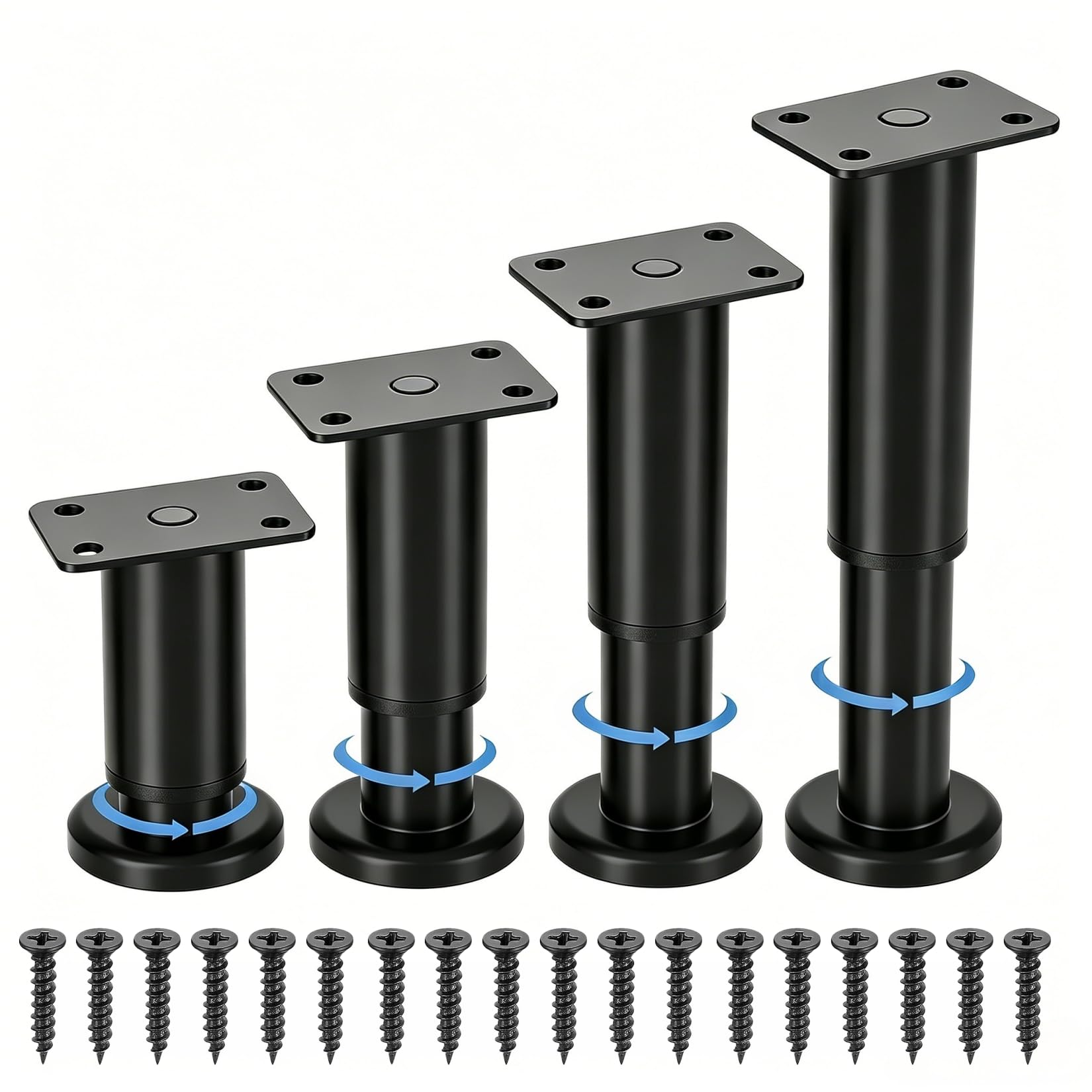 Zhujiehigh 4 Pack Heavy Duty Adjustable Furniture Legs, 12-18cm, Black